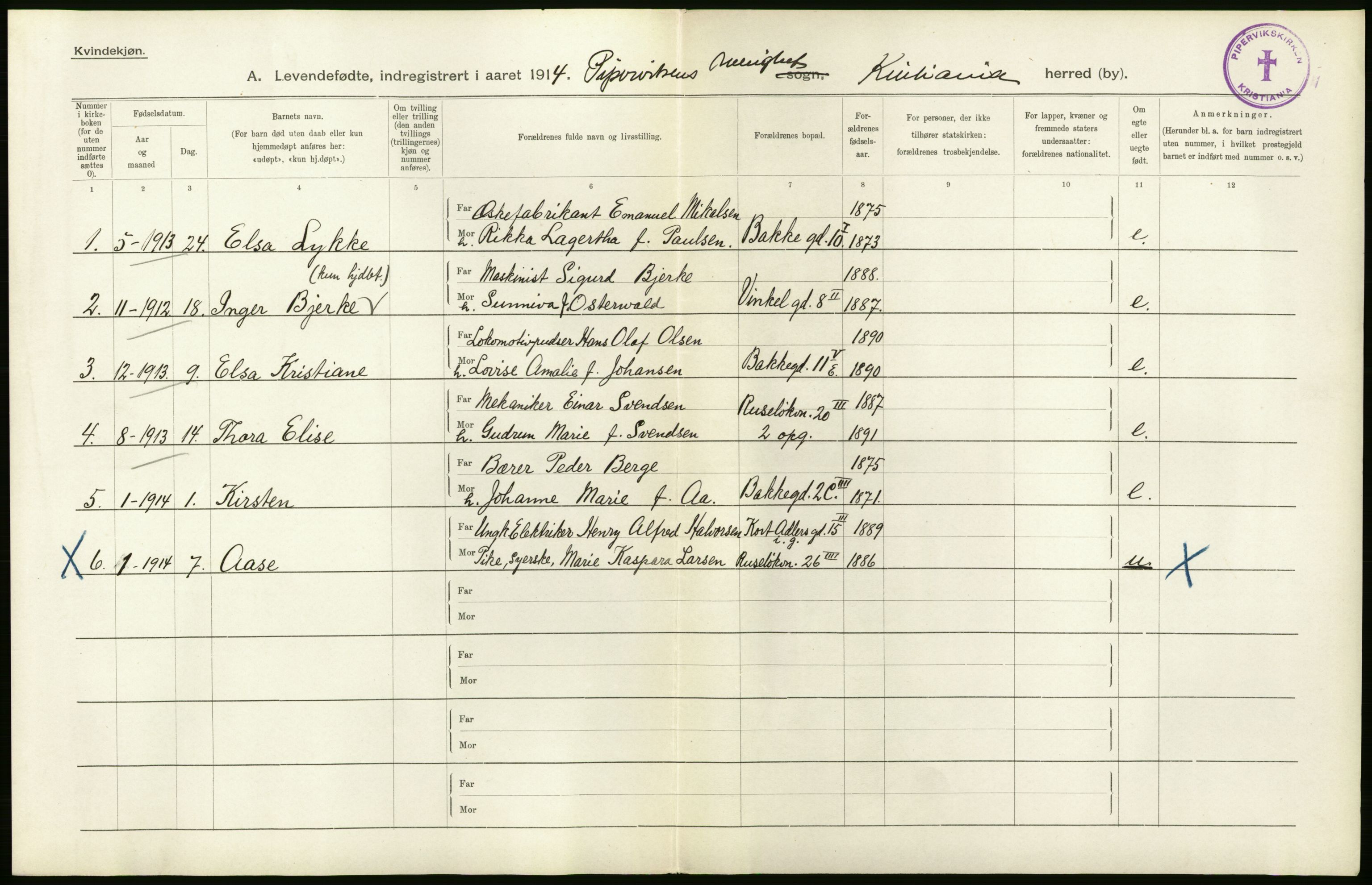 Statistisk sentralbyrå, Sosiodemografiske emner, Befolkning, RA/S-2228/D/Df/Dfb/Dfbd/L0005: Kristiania: Levendefødte menn og kvinner., 1914, p. 28