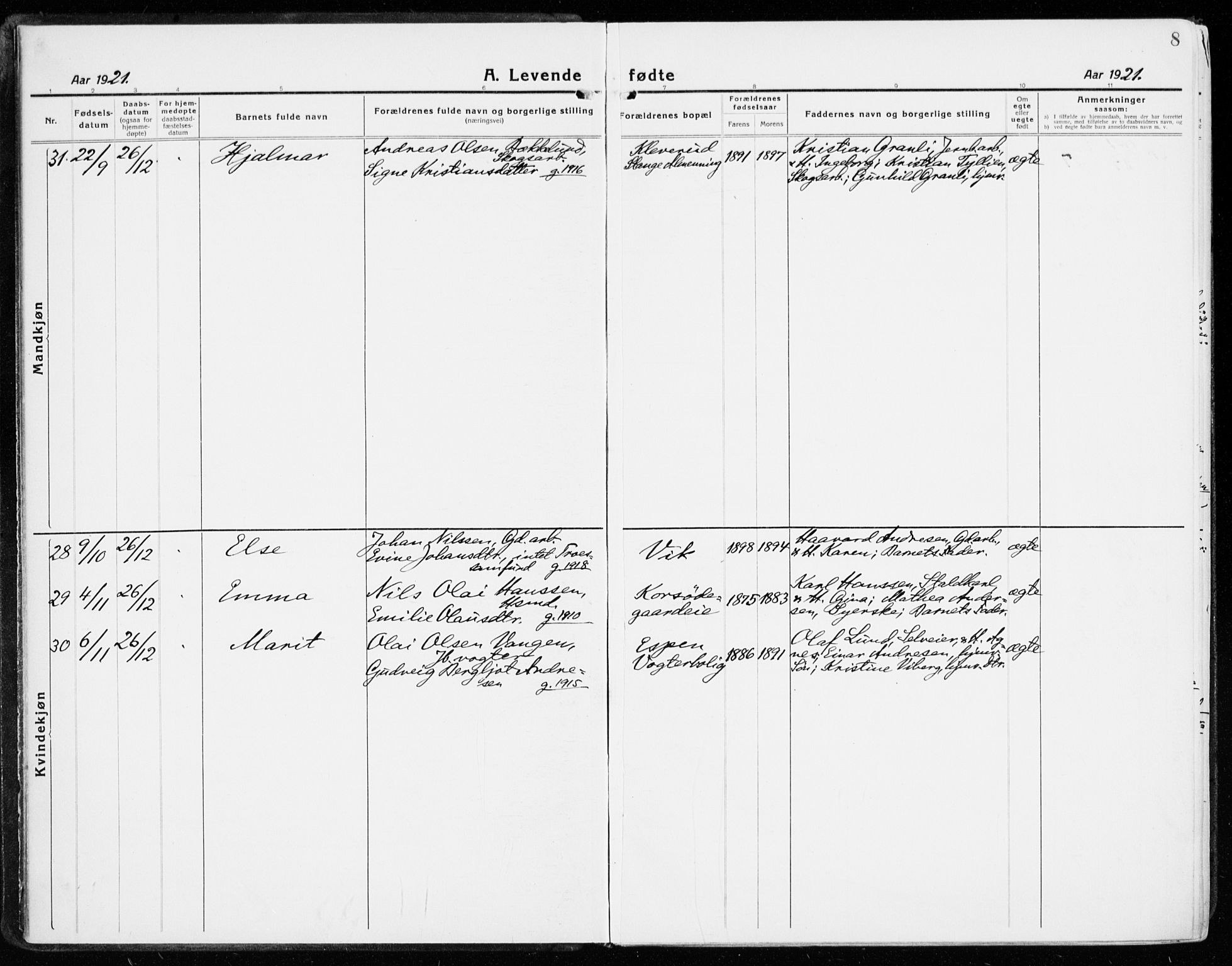 Stange prestekontor, SAH/PREST-002/K/L0025: Parish register (official) no. 25, 1921-1945, p. 8