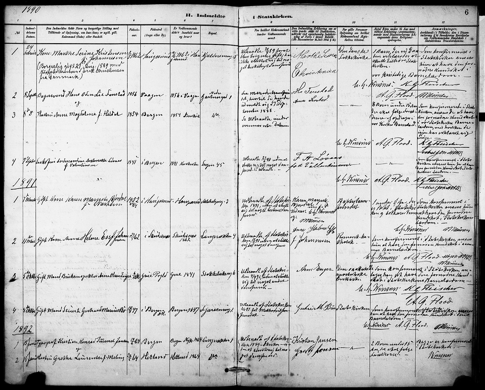 Domkirken sokneprestembete, SAB/A-74801/H/Haa: Parish register (official) no. I 1, 1887-1908, p. 6