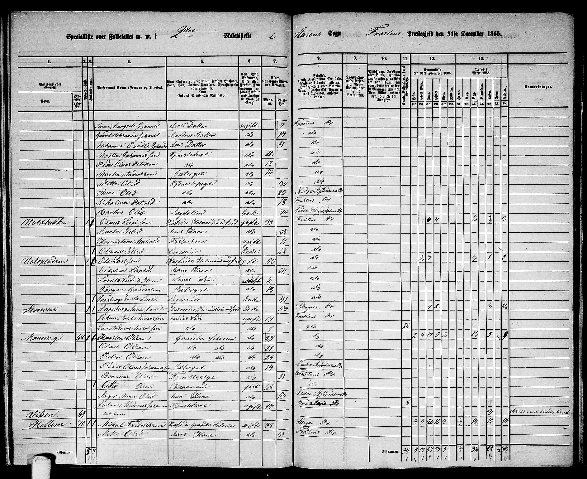 RA, 1865 census for Frosta, 1865, p. 172