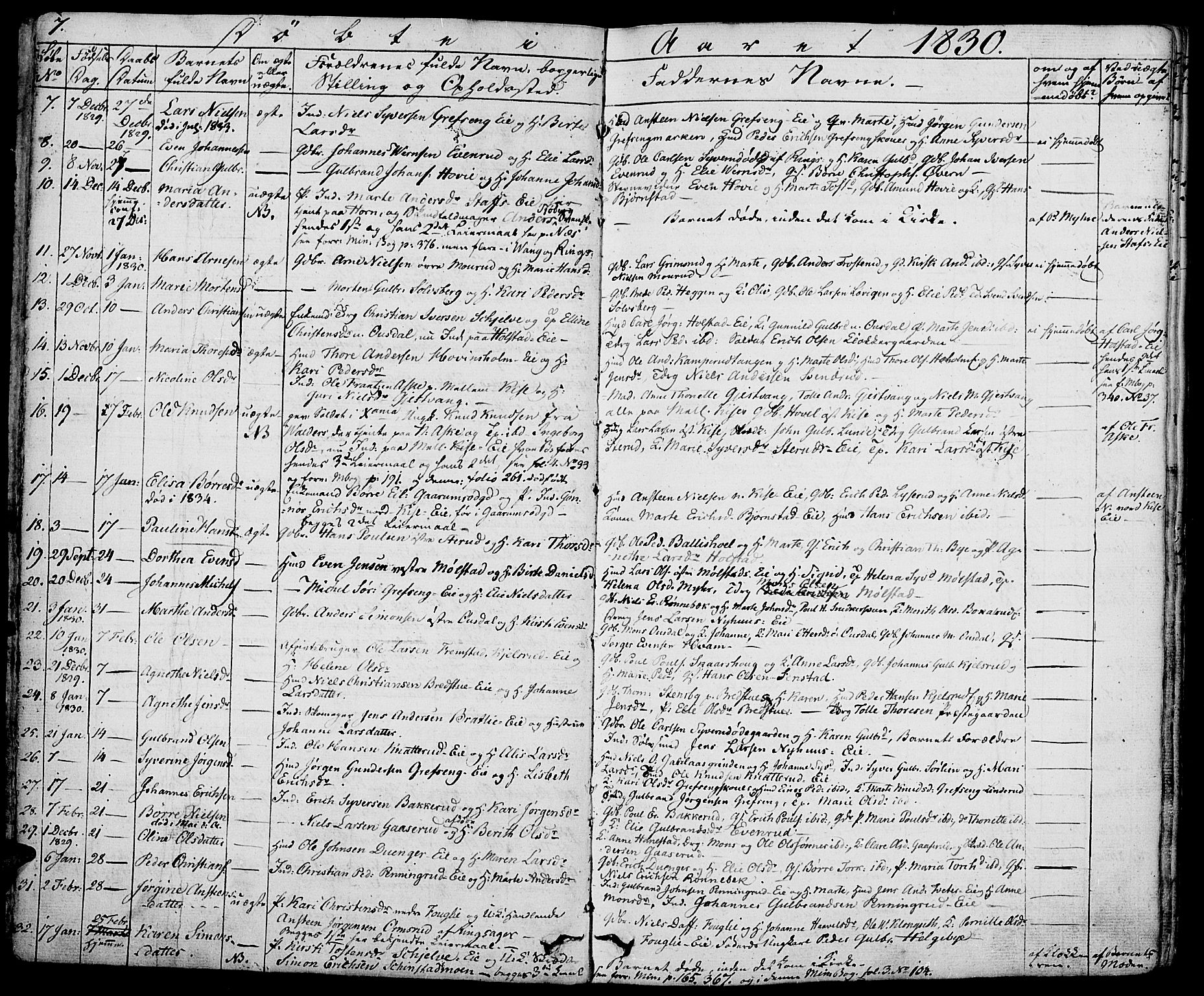 Nes prestekontor, Hedmark, SAH/PREST-020/K/Ka/L0003: Parish register (official) no. 3, 1827-1851, p. 7