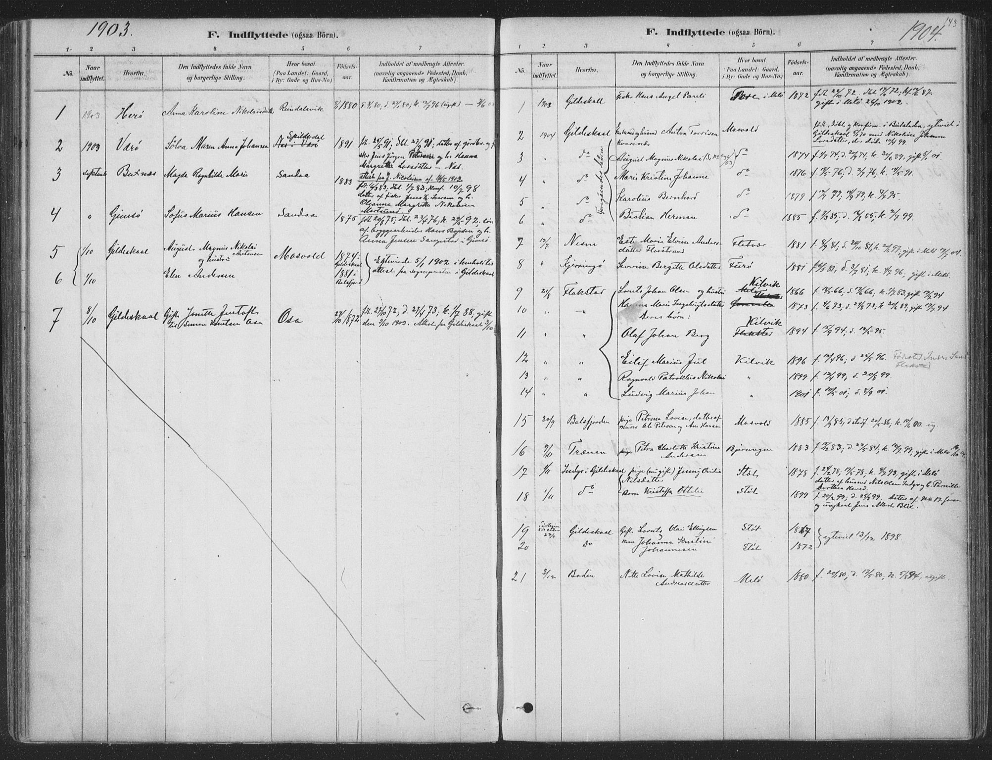 Ministerialprotokoller, klokkerbøker og fødselsregistre - Nordland, SAT/A-1459/843/L0627: Parish register (official) no. 843A02, 1878-1908, p. 143
