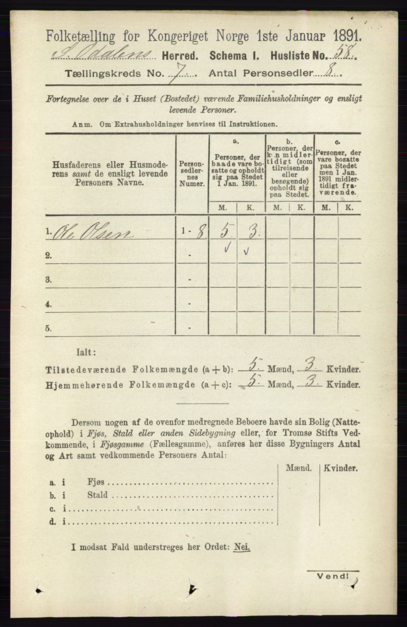 RA, 1891 census for 0419 Sør-Odal, 1891, p. 3550