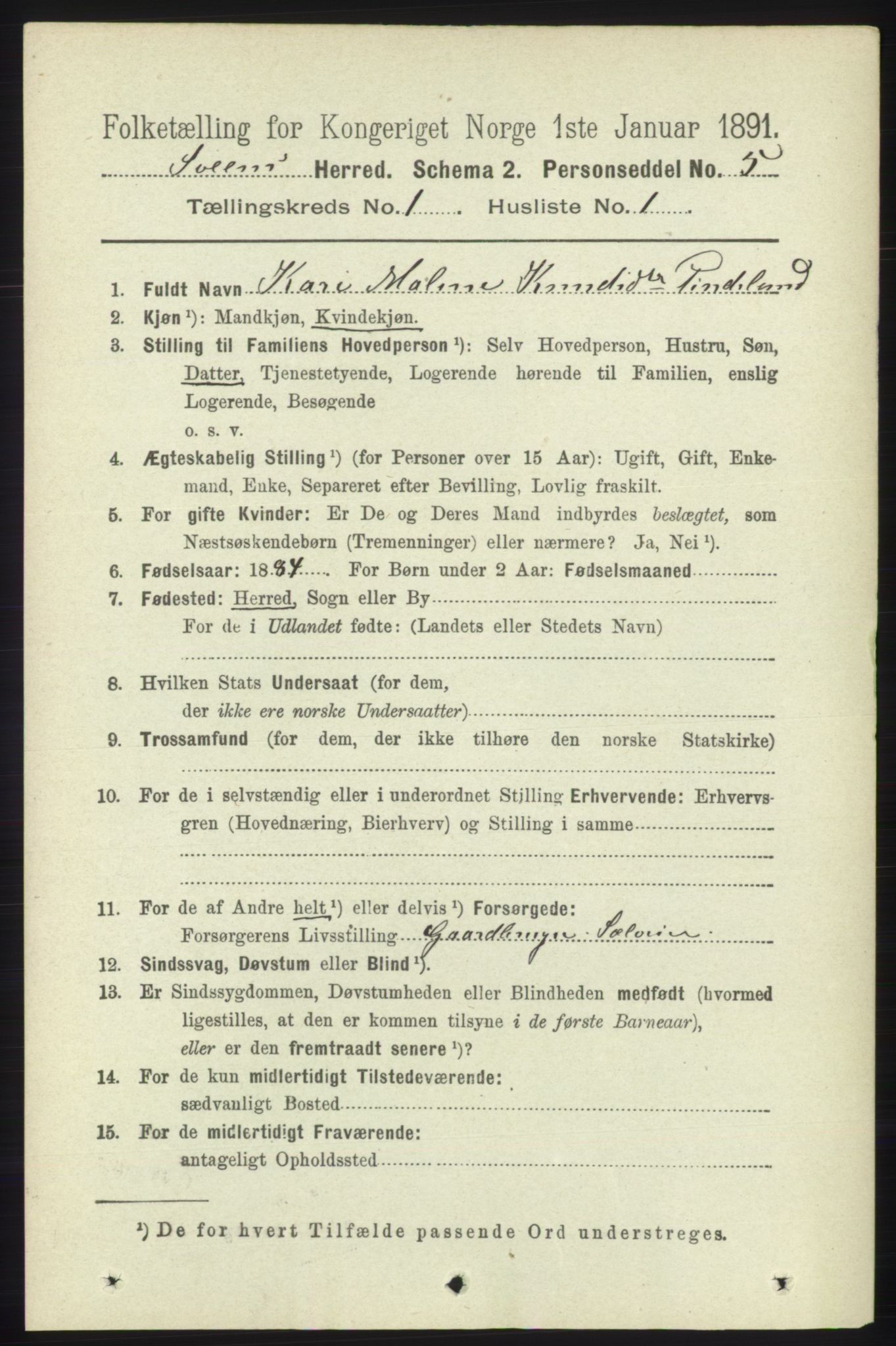 RA, 1891 census for 1216 Sveio, 1891, p. 110