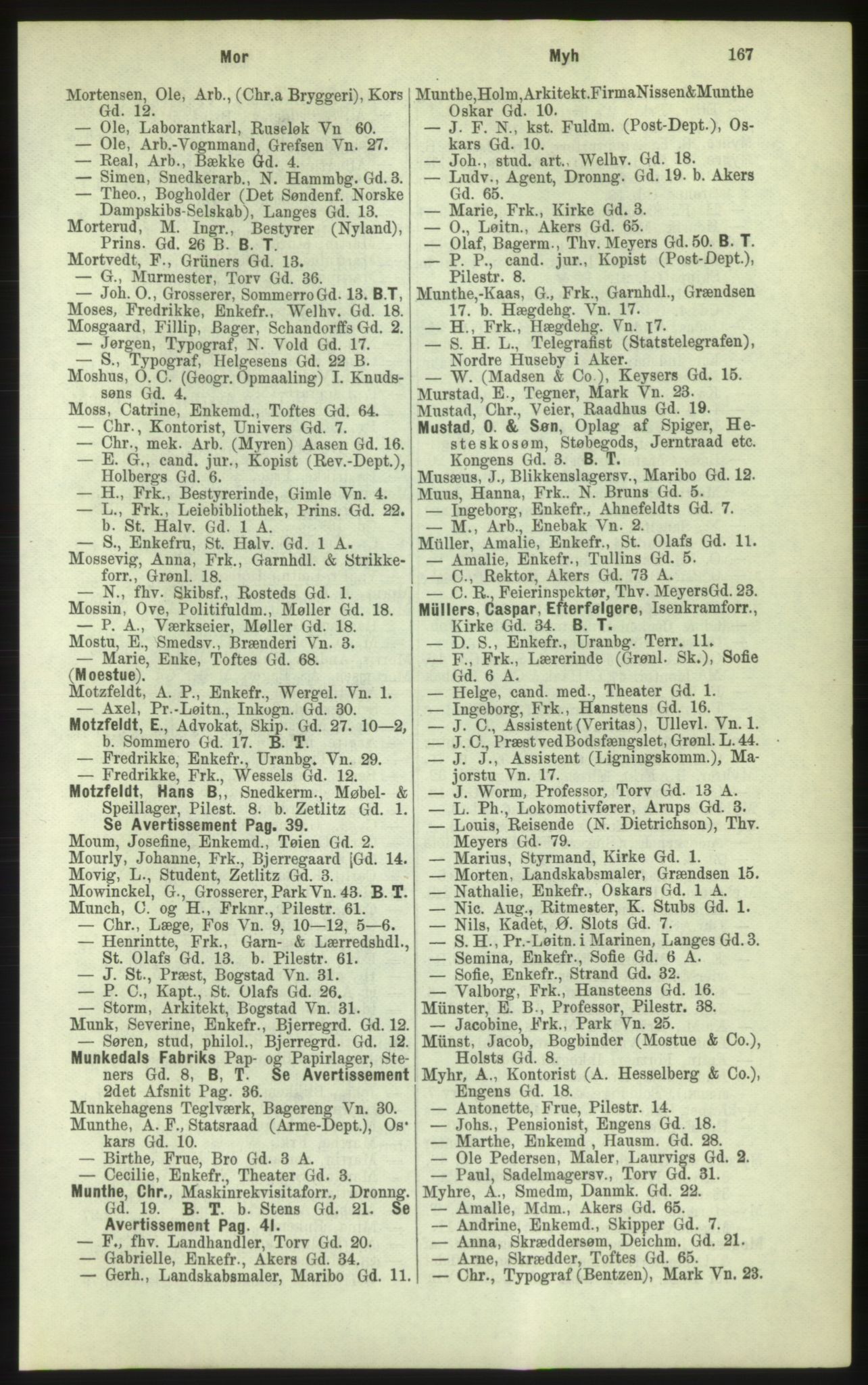 Kristiania/Oslo adressebok, PUBL/-, 1884, p. 167