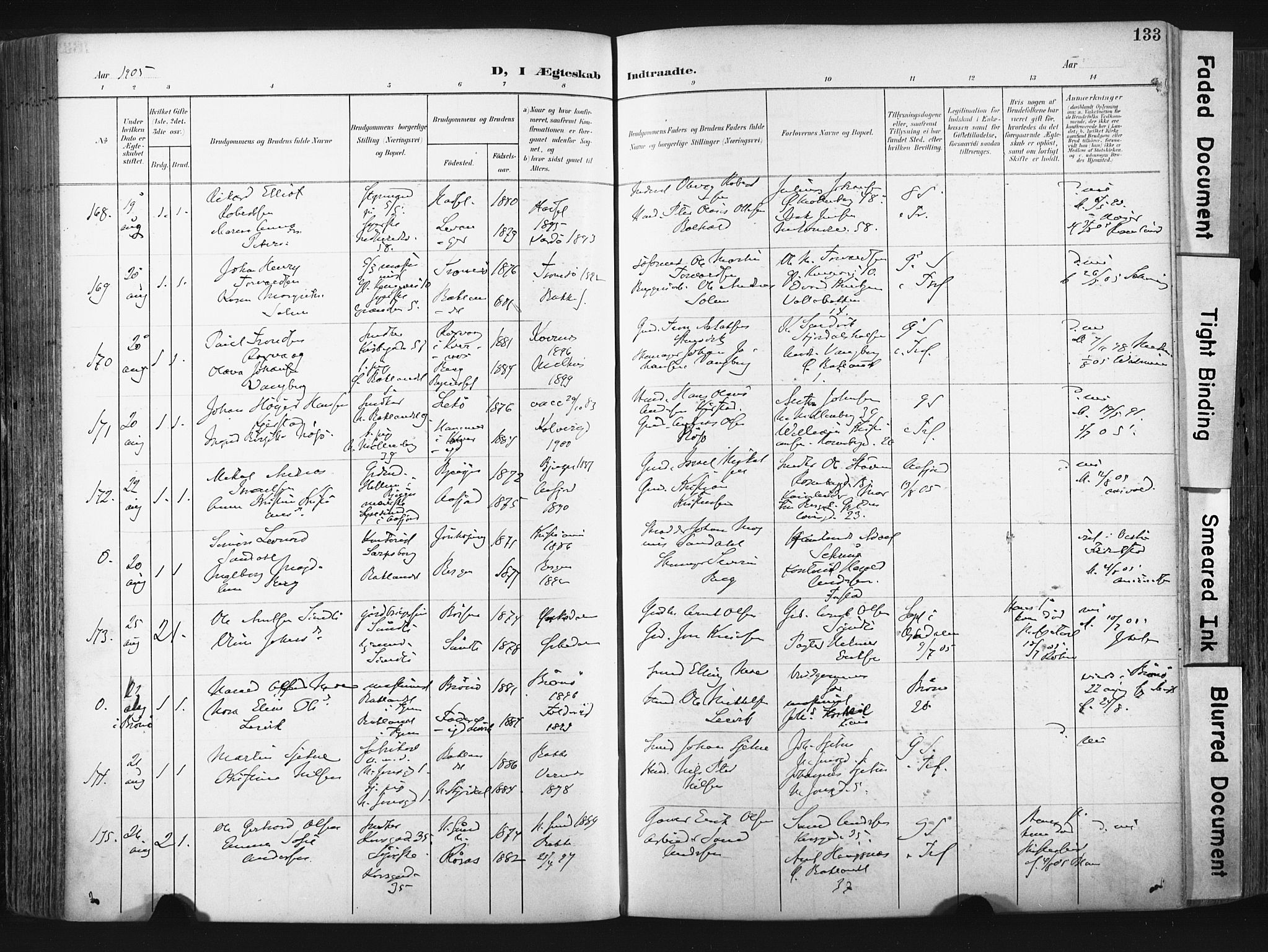 Ministerialprotokoller, klokkerbøker og fødselsregistre - Sør-Trøndelag, SAT/A-1456/604/L0201: Parish register (official) no. 604A21, 1901-1911, p. 133