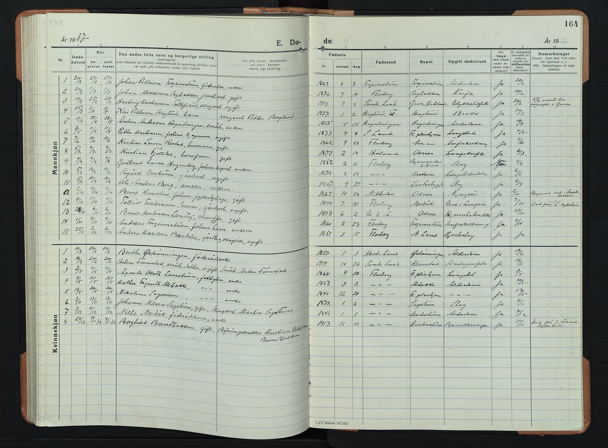 Søndre Land prestekontor, AV/SAH-PREST-122/L/L0008: Parish register (copy) no. 8, 1926-1950, p. 164
