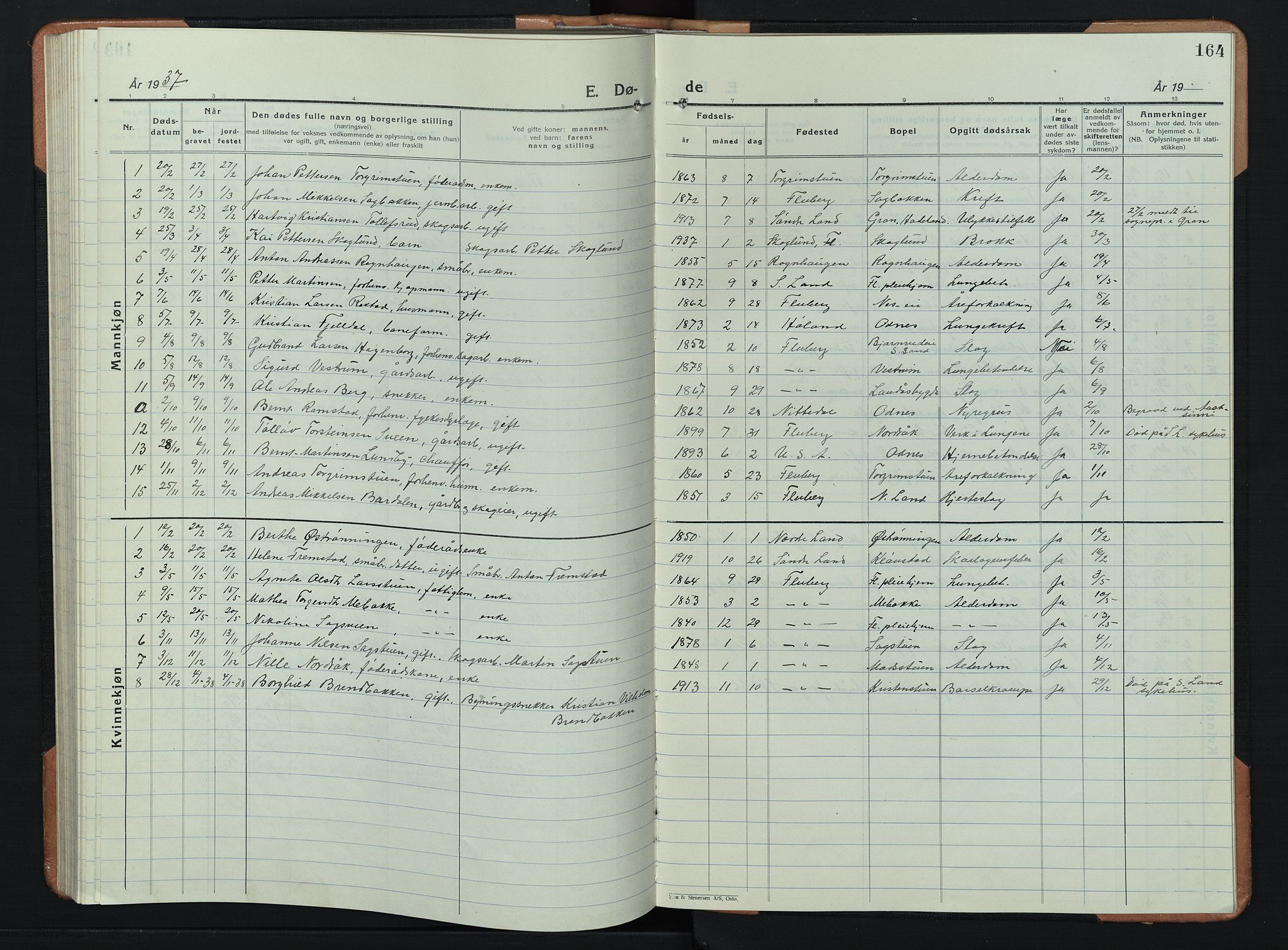 Søndre Land prestekontor, SAH/PREST-122/L/L0008: Parish register (copy) no. 8, 1926-1950, p. 164