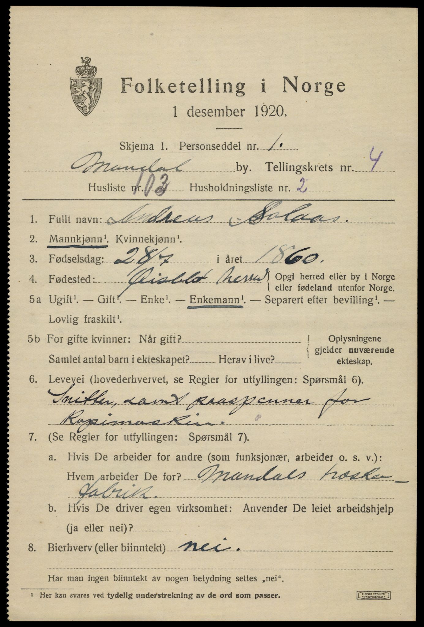 SAK, 1920 census for Mandal, 1920, p. 8141