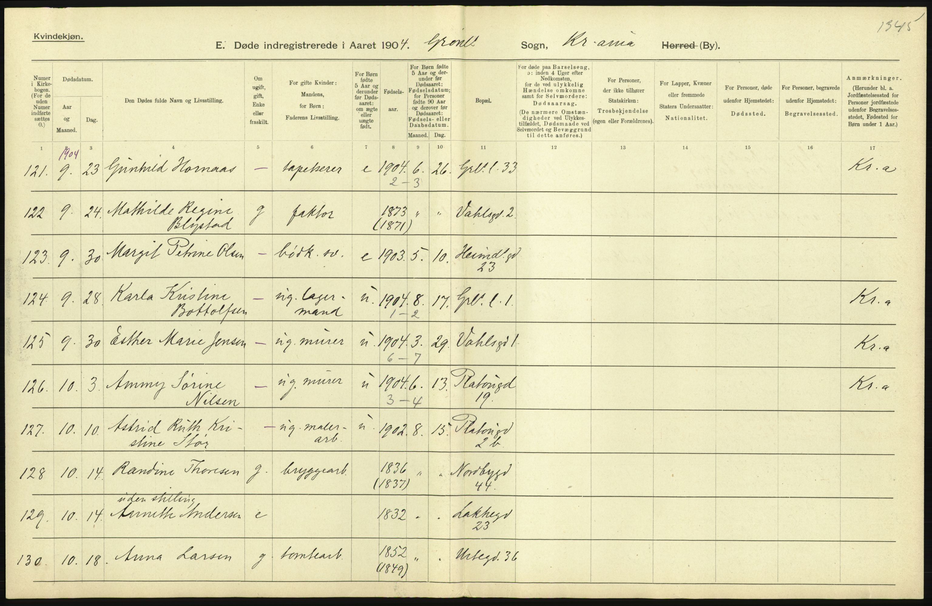 Statistisk sentralbyrå, Sosiodemografiske emner, Befolkning, AV/RA-S-2228/D/Df/Dfa/Dfab/L0004: Kristiania: Gifte, døde, 1904, p. 637