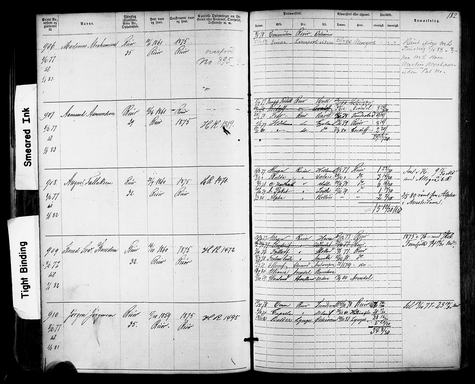 Risør mønstringskrets, SAK/2031-0010/F/Fa/L0003: Annotasjonsrulle nr 1-1913 med register, T-7, 1863-1899, p. 118