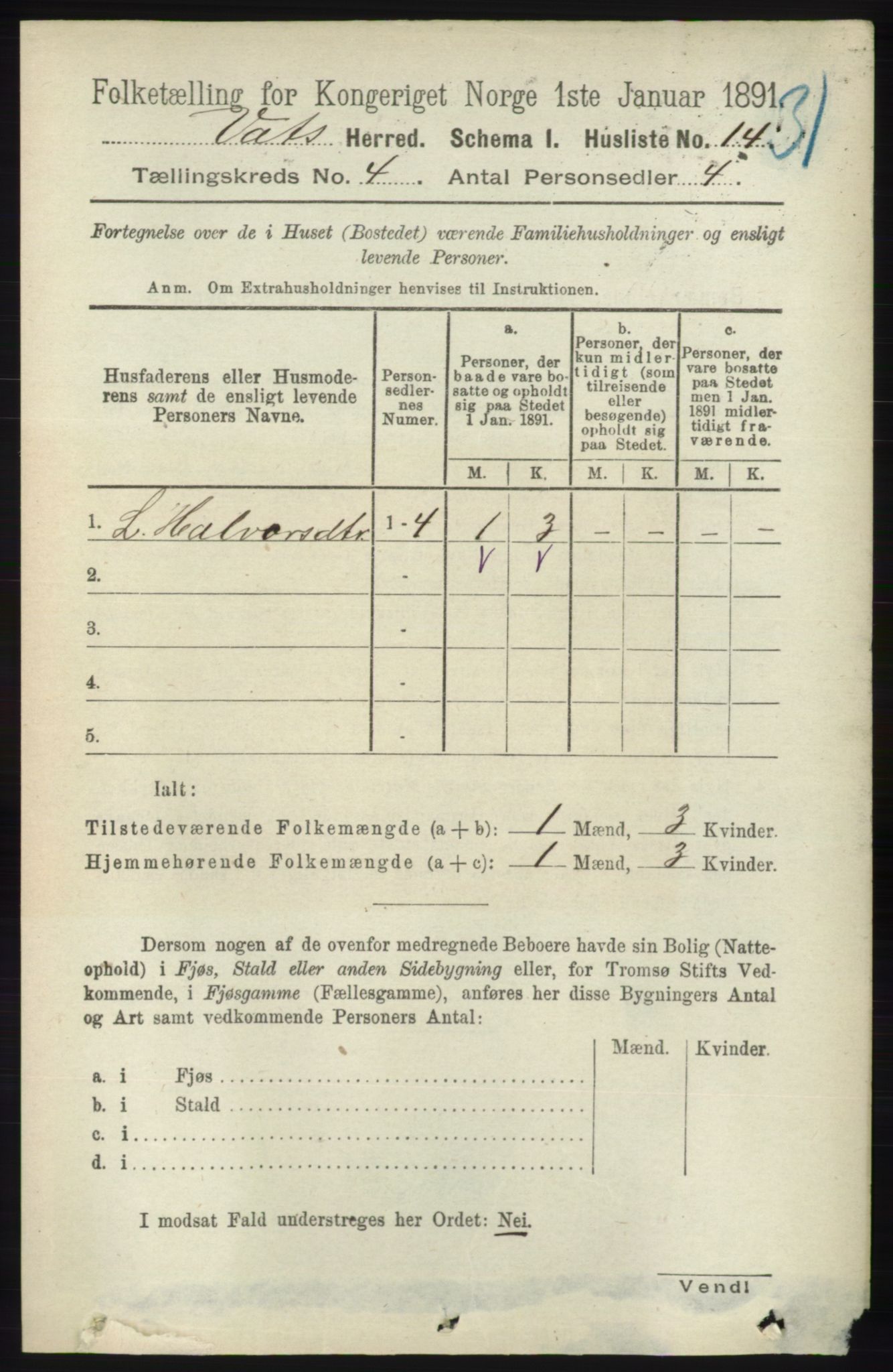 RA, 1891 census for 1155 Vats, 1891, p. 604