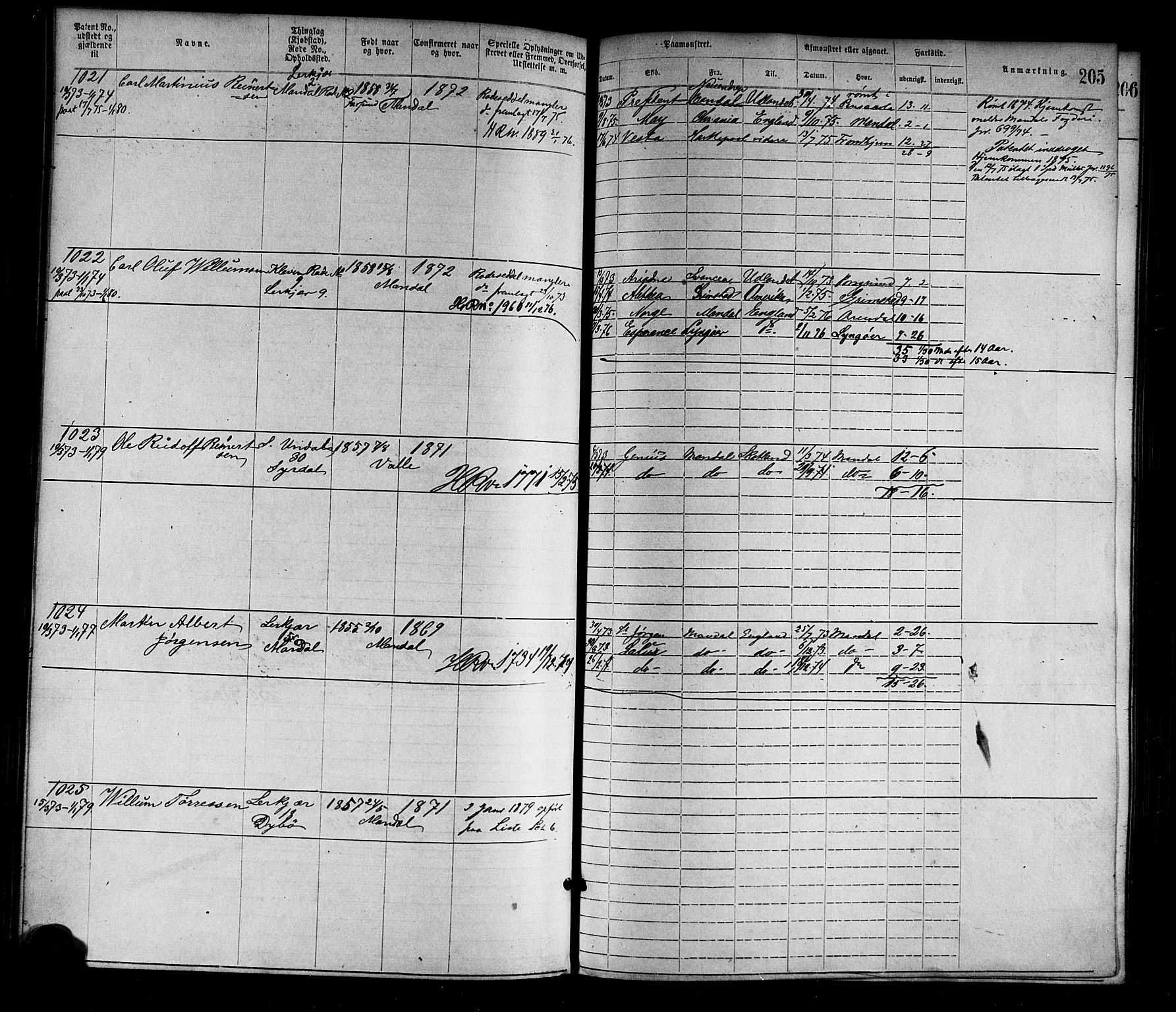 Mandal mønstringskrets, AV/SAK-2031-0016/F/Fa/L0001: Annotasjonsrulle nr 1-1920 med register, L-3, 1869-1881, p. 239