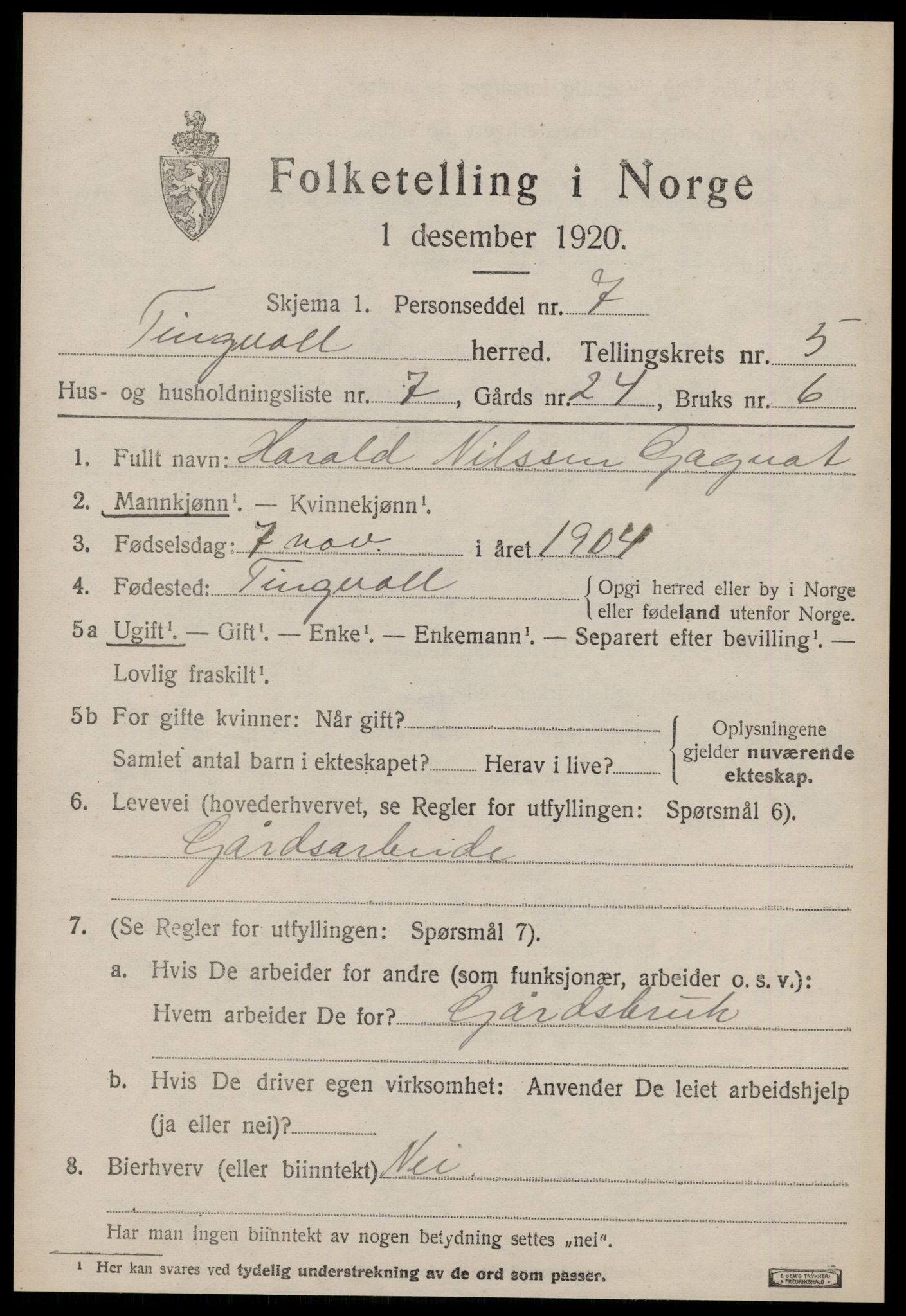 SAT, 1920 census for Tingvoll, 1920, p. 2318