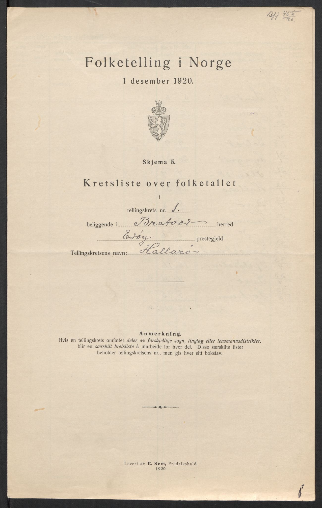 SAT, 1920 census for Brattvær, 1920, p. 8