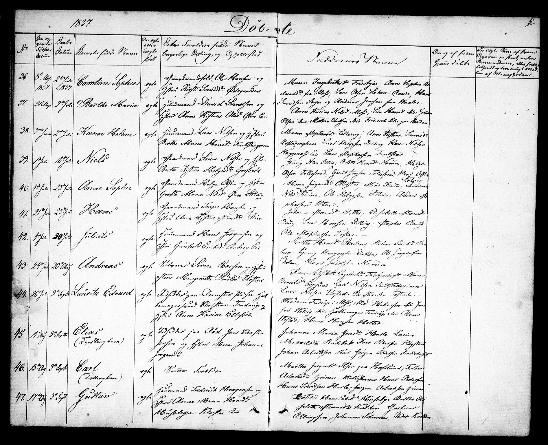 Rygge prestekontor Kirkebøker, AV/SAO-A-10084b/F/Fa/L0004: Parish register (official) no. 4, 1836-1851, p. 5