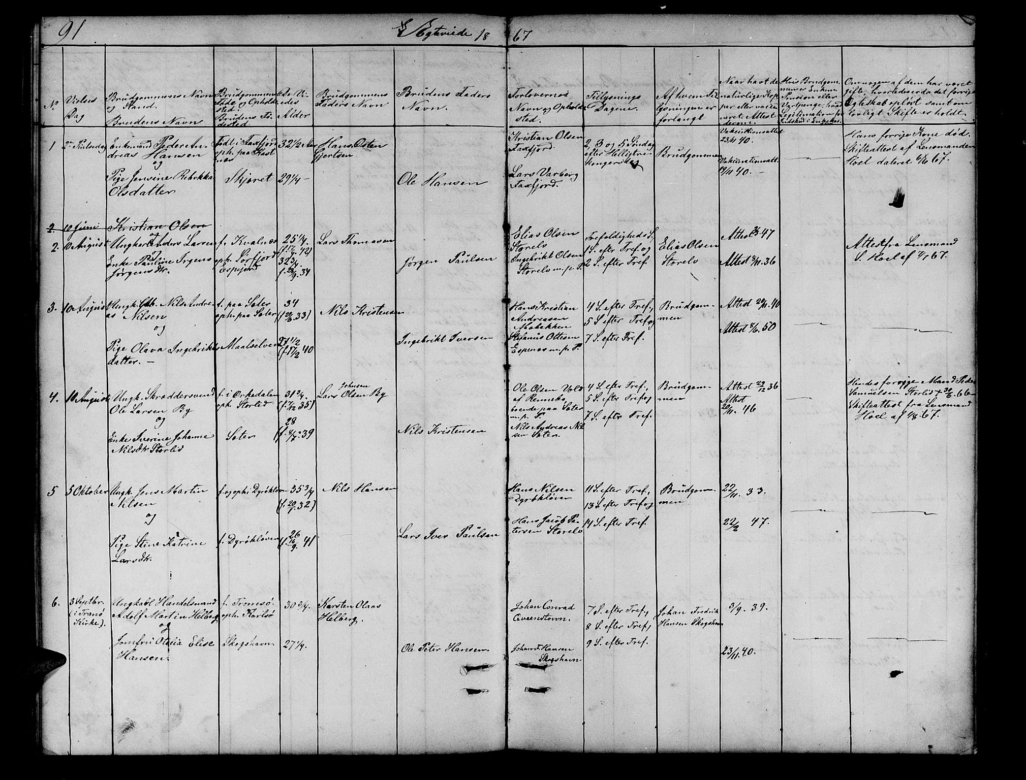 Tranøy sokneprestkontor, SATØ/S-1313/I/Ia/Iab/L0012klokker: Parish register (copy) no. 12, 1859-1874, p. 91