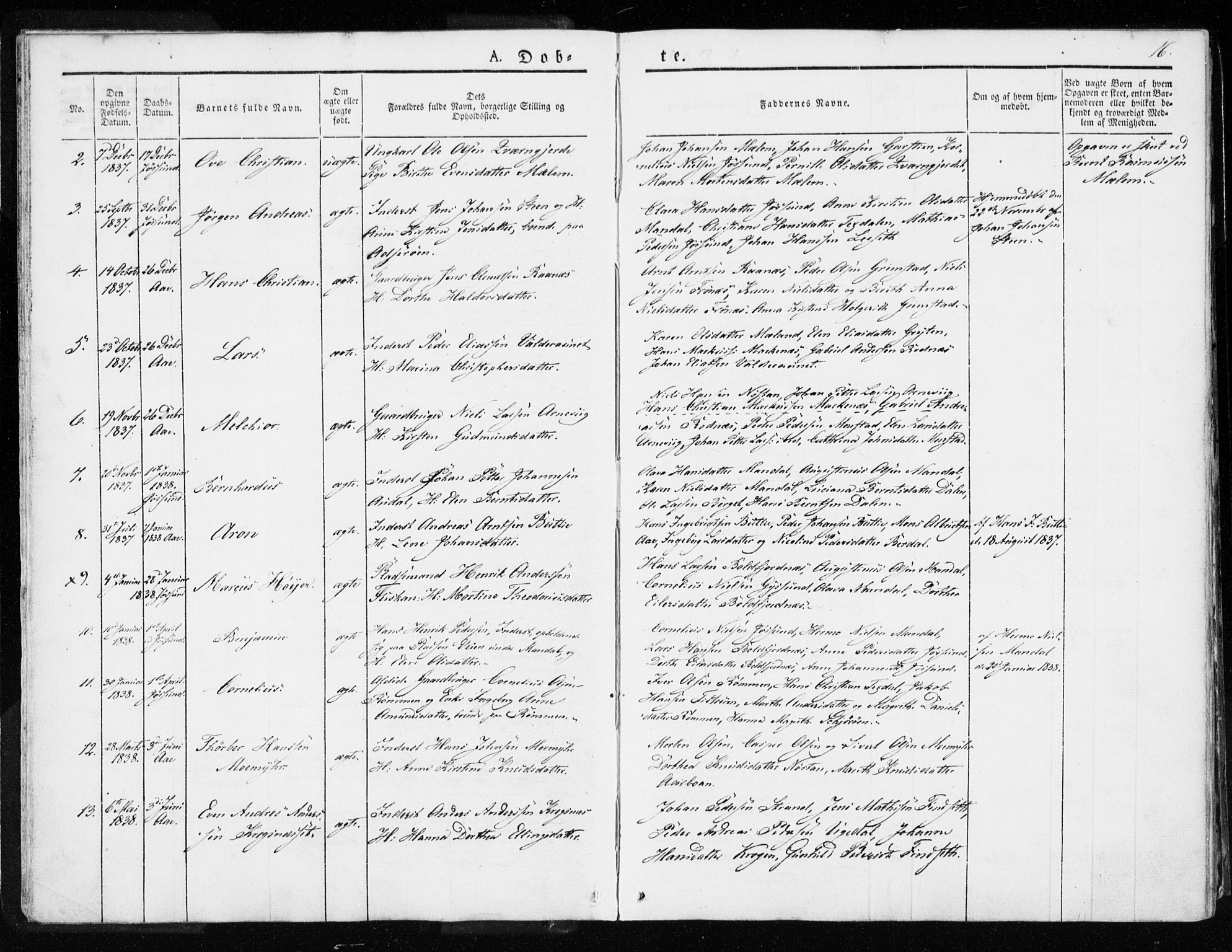 Ministerialprotokoller, klokkerbøker og fødselsregistre - Sør-Trøndelag, SAT/A-1456/655/L0676: Parish register (official) no. 655A05, 1830-1847, p. 16