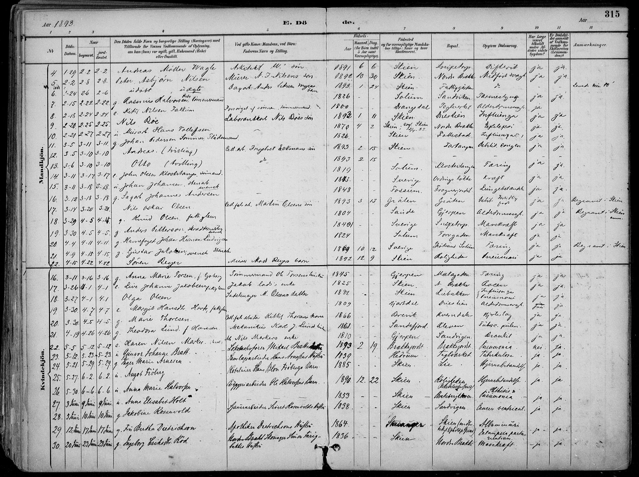 Skien kirkebøker, SAKO/A-302/F/Fa/L0010: Parish register (official) no. 10, 1891-1899, p. 315