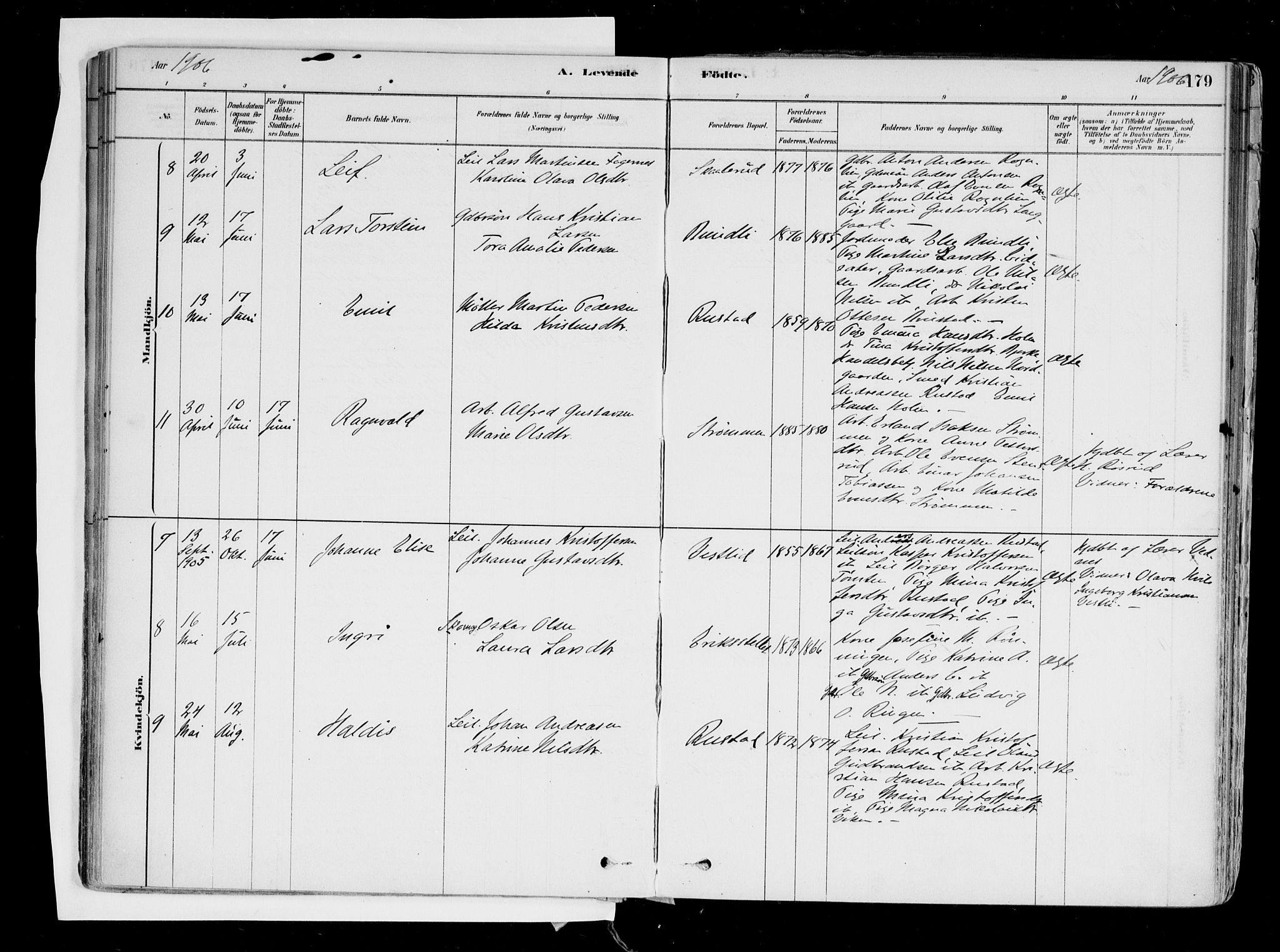 Hurdal prestekontor Kirkebøker, AV/SAO-A-10889/F/Fa/L0007: Parish register (official) no. I 7, 1878-1906, p. 179