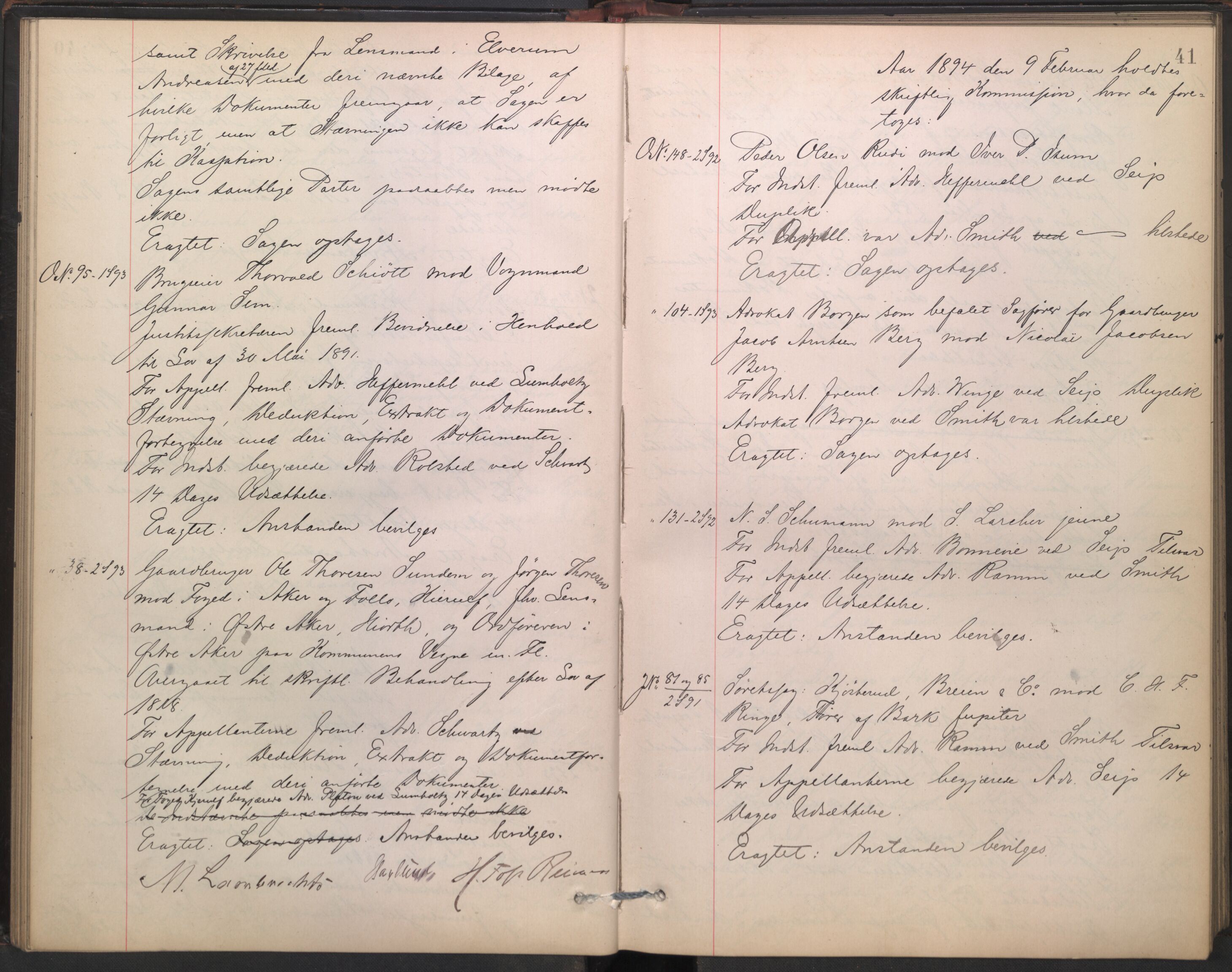 Høyesterett, AV/RA-S-1002/E/Ef/L0017: Protokoll over saker som gikk til skriftlig behandling, 1893-1896, p. 40b-41a