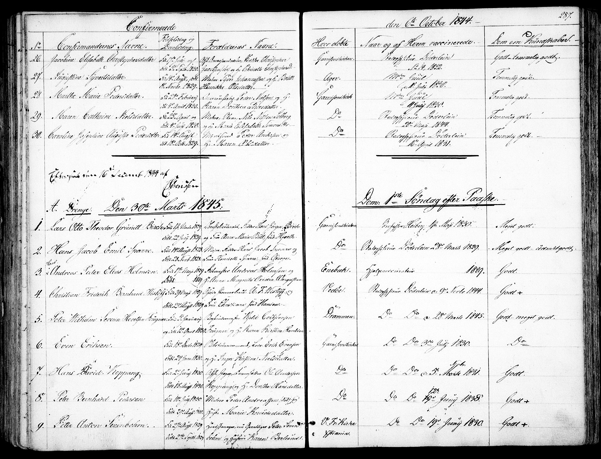 Garnisonsmenigheten Kirkebøker, AV/SAO-A-10846/F/Fa/L0008: Parish register (official) no. 8, 1842-1859, p. 287