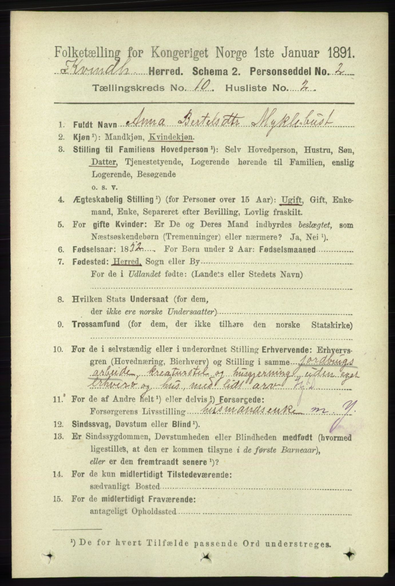 RA, 1891 census for 1224 Kvinnherad, 1891, p. 3573