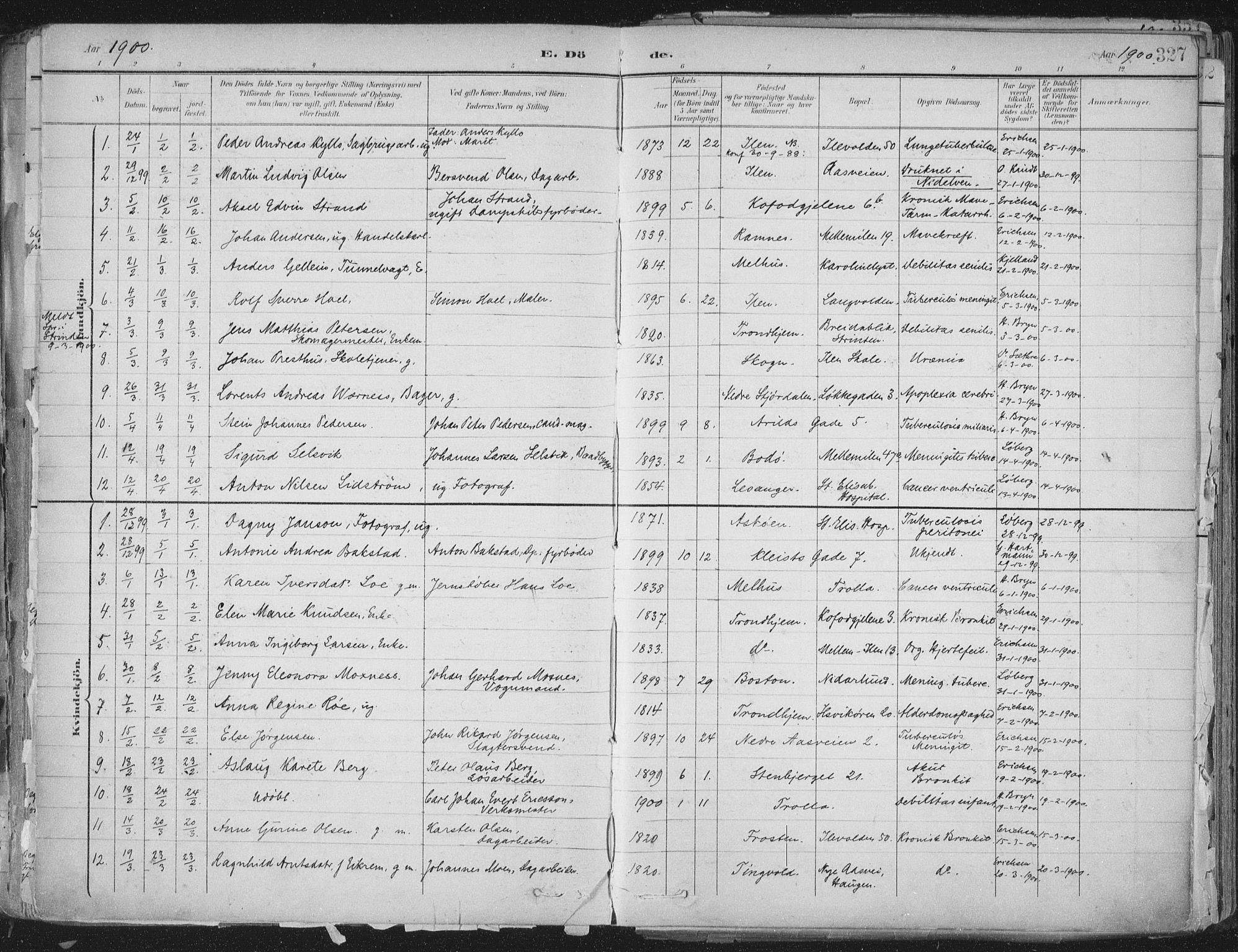 Ministerialprotokoller, klokkerbøker og fødselsregistre - Sør-Trøndelag, AV/SAT-A-1456/603/L0167: Parish register (official) no. 603A06, 1896-1932, p. 327