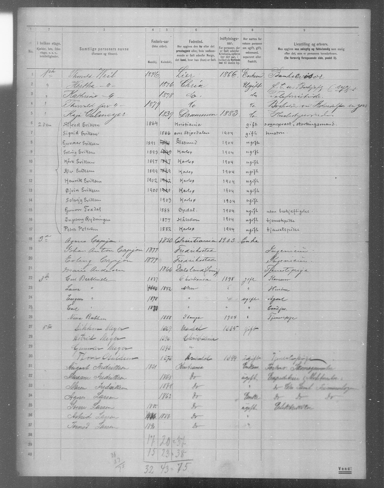 OBA, Municipal Census 1904 for Kristiania, 1904, p. 13416