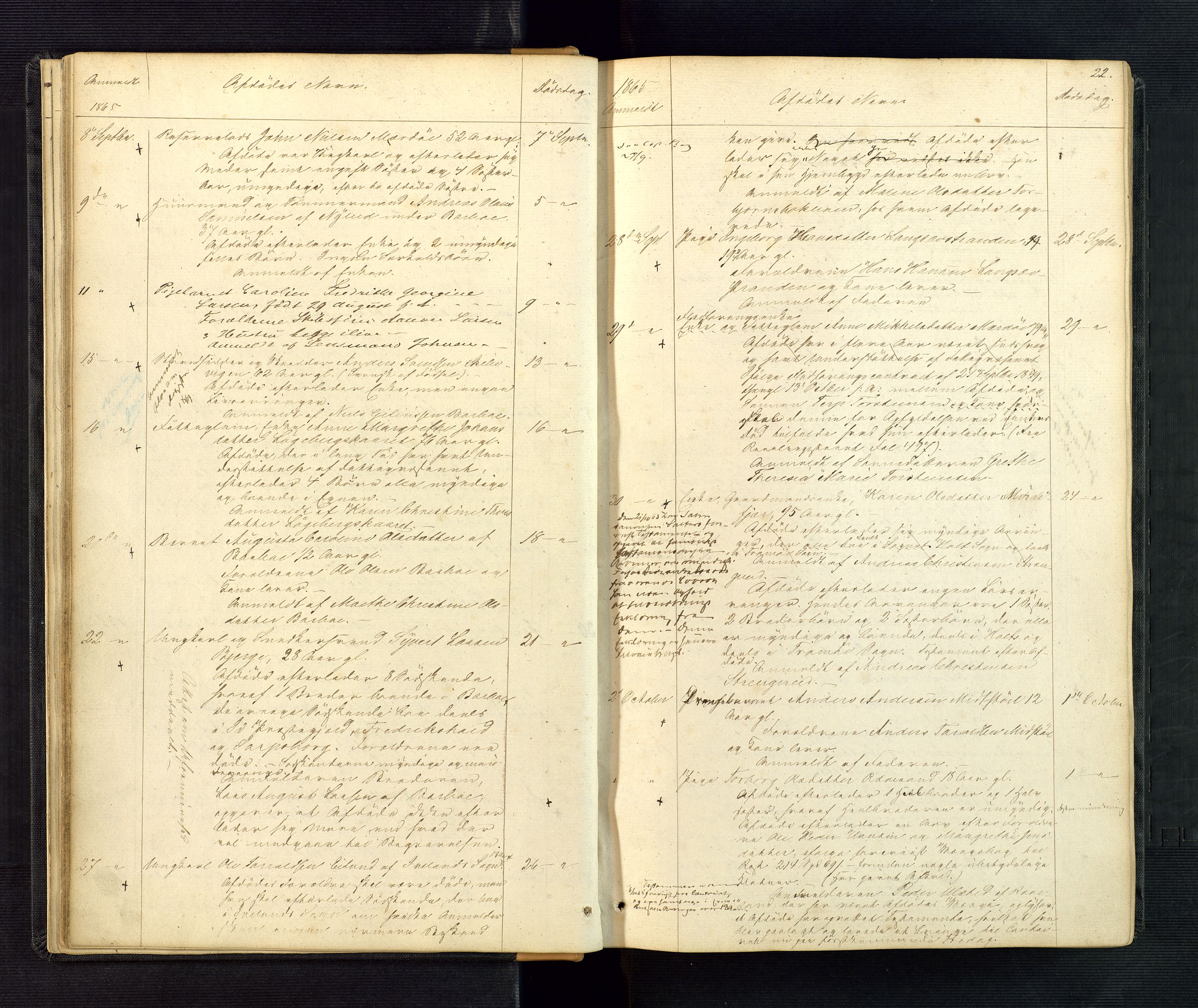 Nedenes sorenskriveri, AV/SAK-1221-0006/H/Ha/L0002: Dødsfallsfortegnelse nr 2, 1863-1889, p. 22