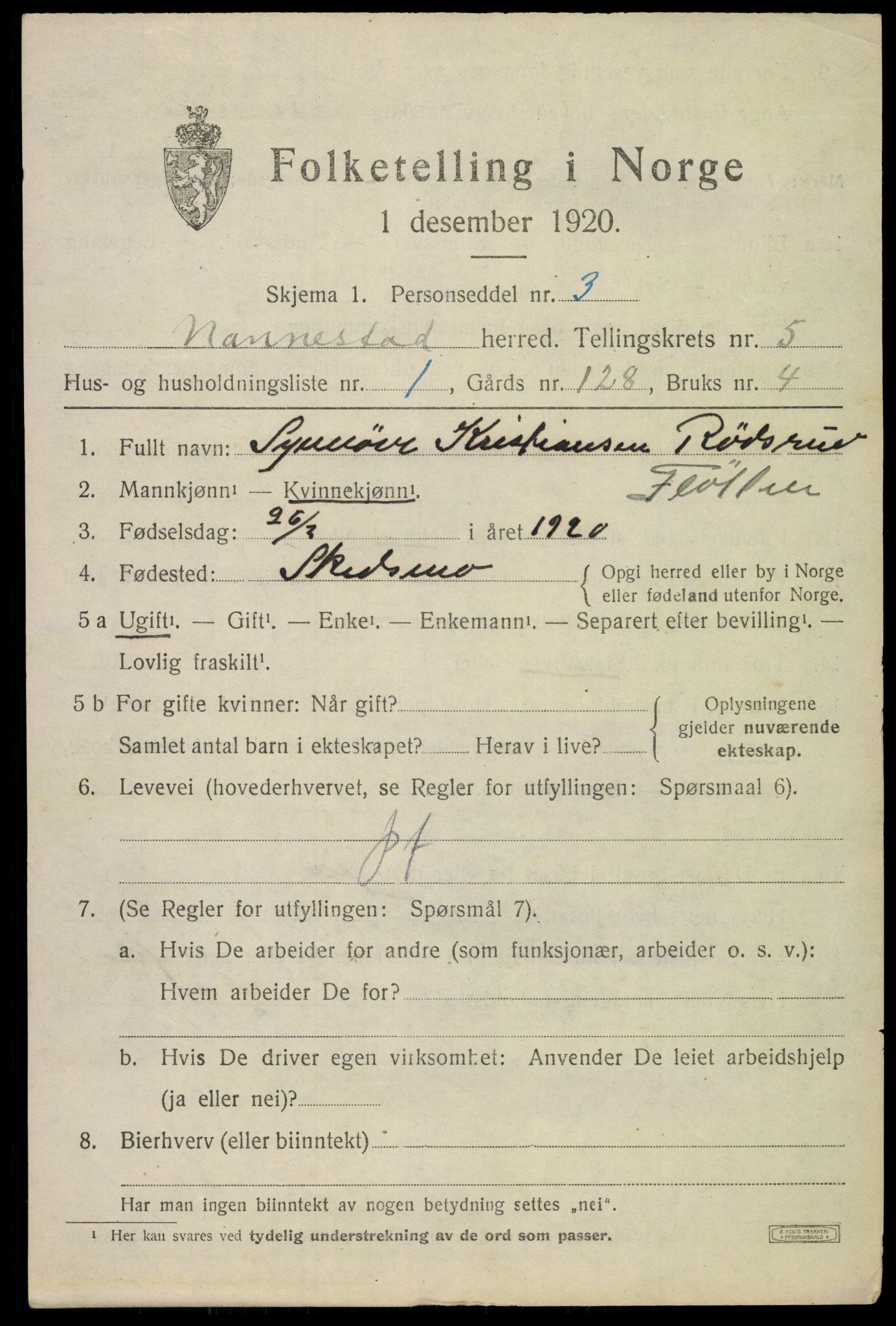 SAO, 1920 census for Nannestad, 1920, p. 6671