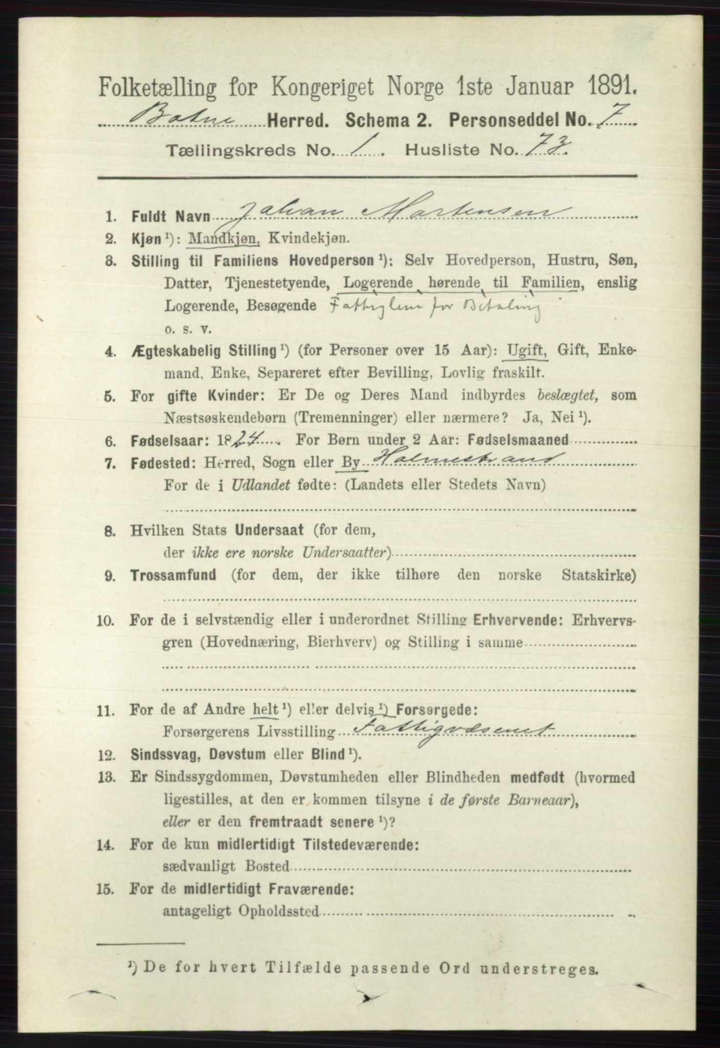 RA, 1891 census for 0715 Botne, 1891, p. 571