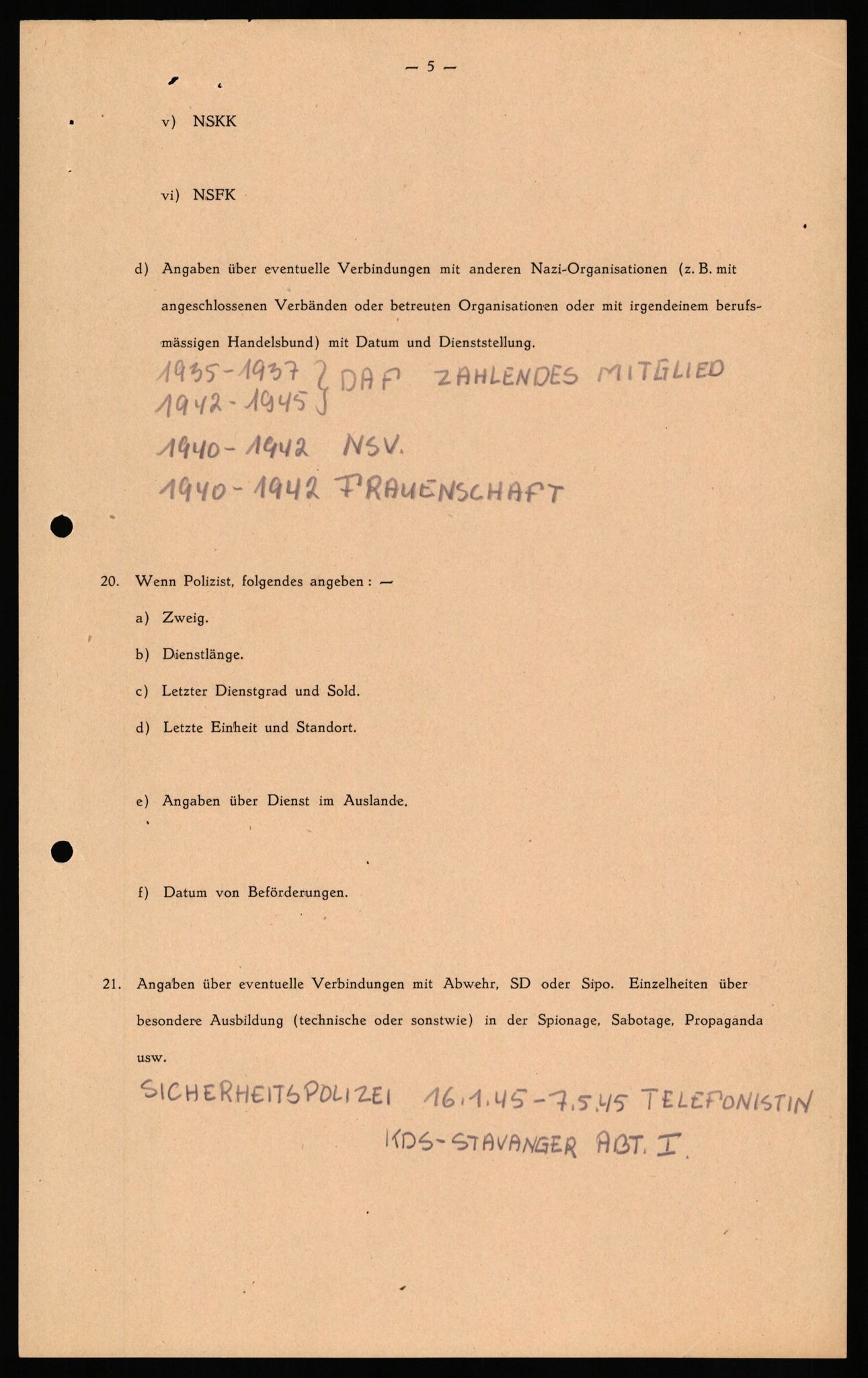 Forsvaret, Forsvarets overkommando II, AV/RA-RAFA-3915/D/Db/L0036: CI Questionaires. Tyske okkupasjonsstyrker i Norge. Tyskere., 1945-1946, p. 172