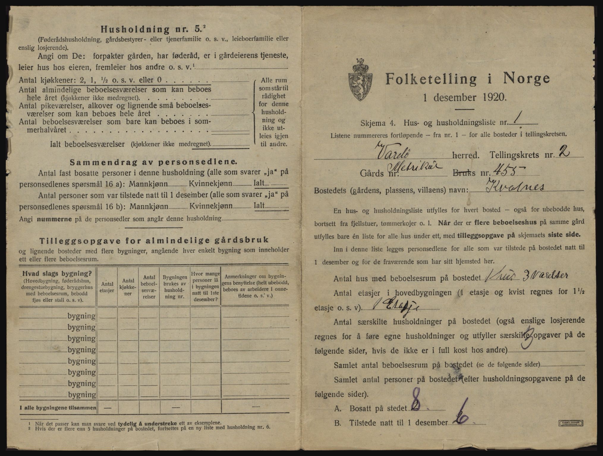 SATØ, 1920 census for Vardø rural district, 1920, p. 30