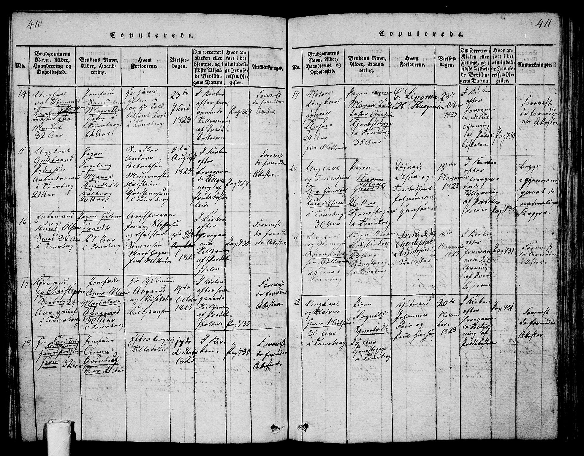 Tønsberg kirkebøker, SAKO/A-330/G/Ga/L0001: Parish register (copy) no. 1, 1813-1826, p. 410-411