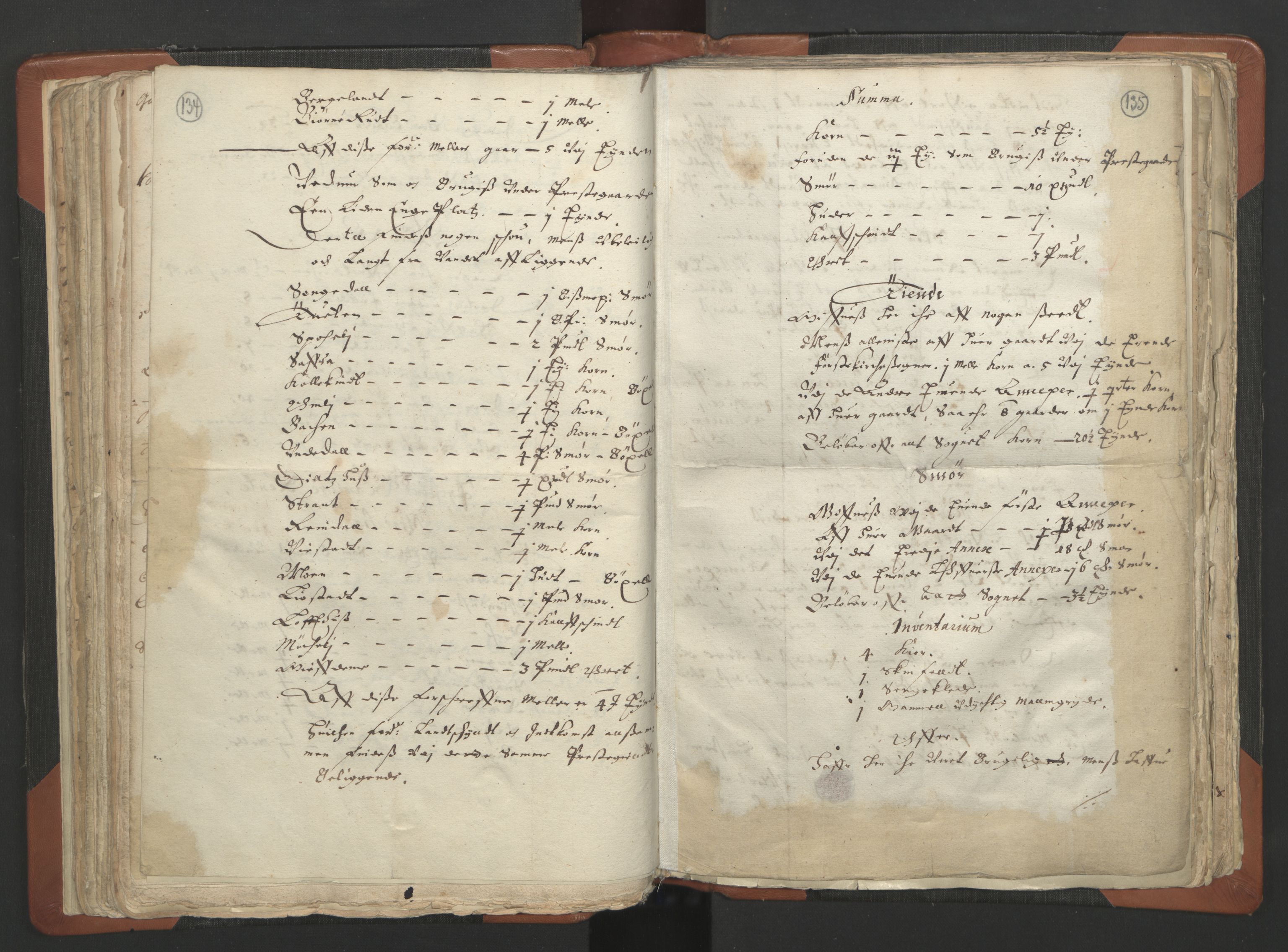 RA, Vicar's Census 1664-1666, no. 12: Øvre Telemark deanery, Nedre Telemark deanery and Bamble deanery, 1664-1666, p. 134-135