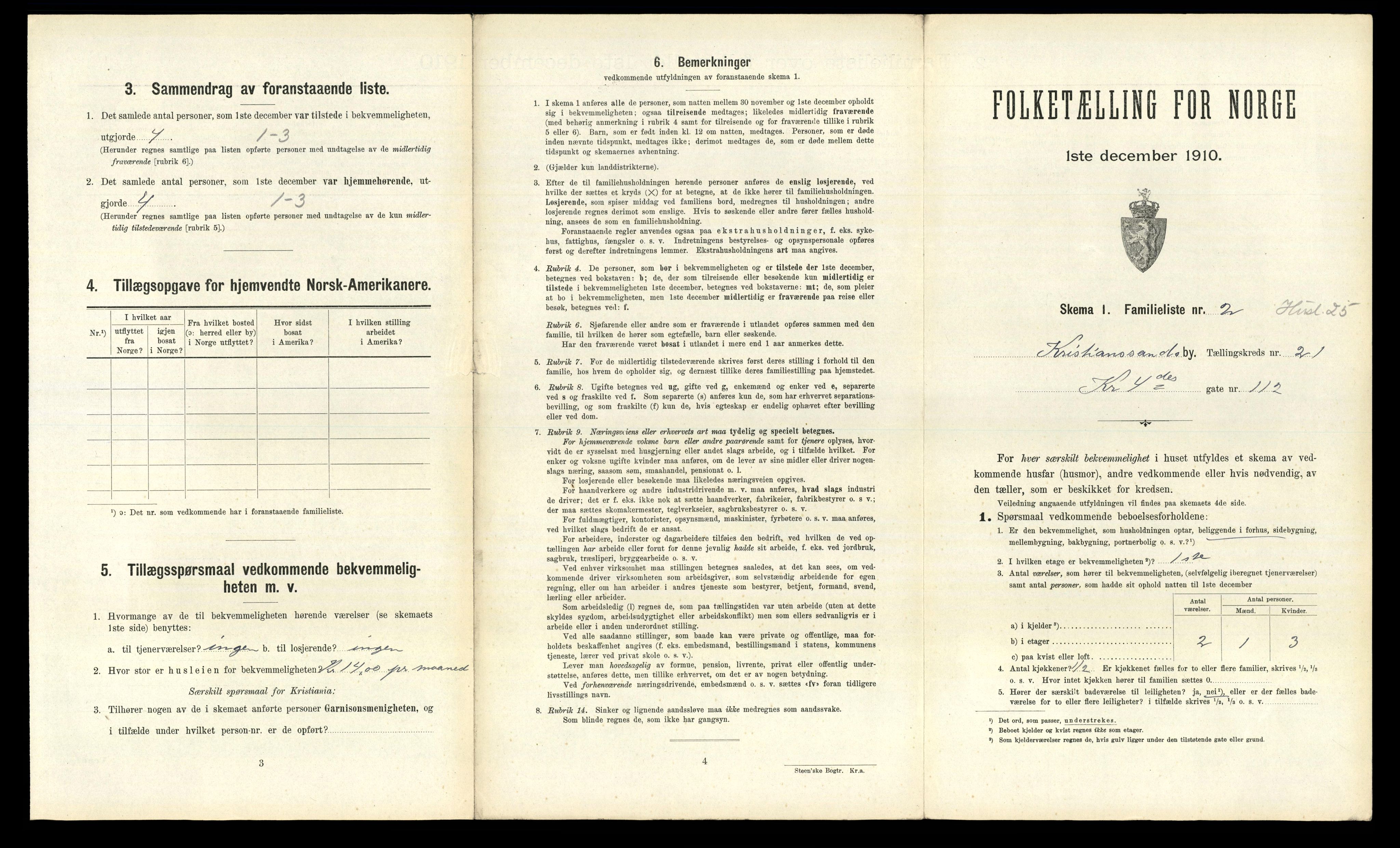 RA, 1910 census for Kristiansand, 1910, p. 5486