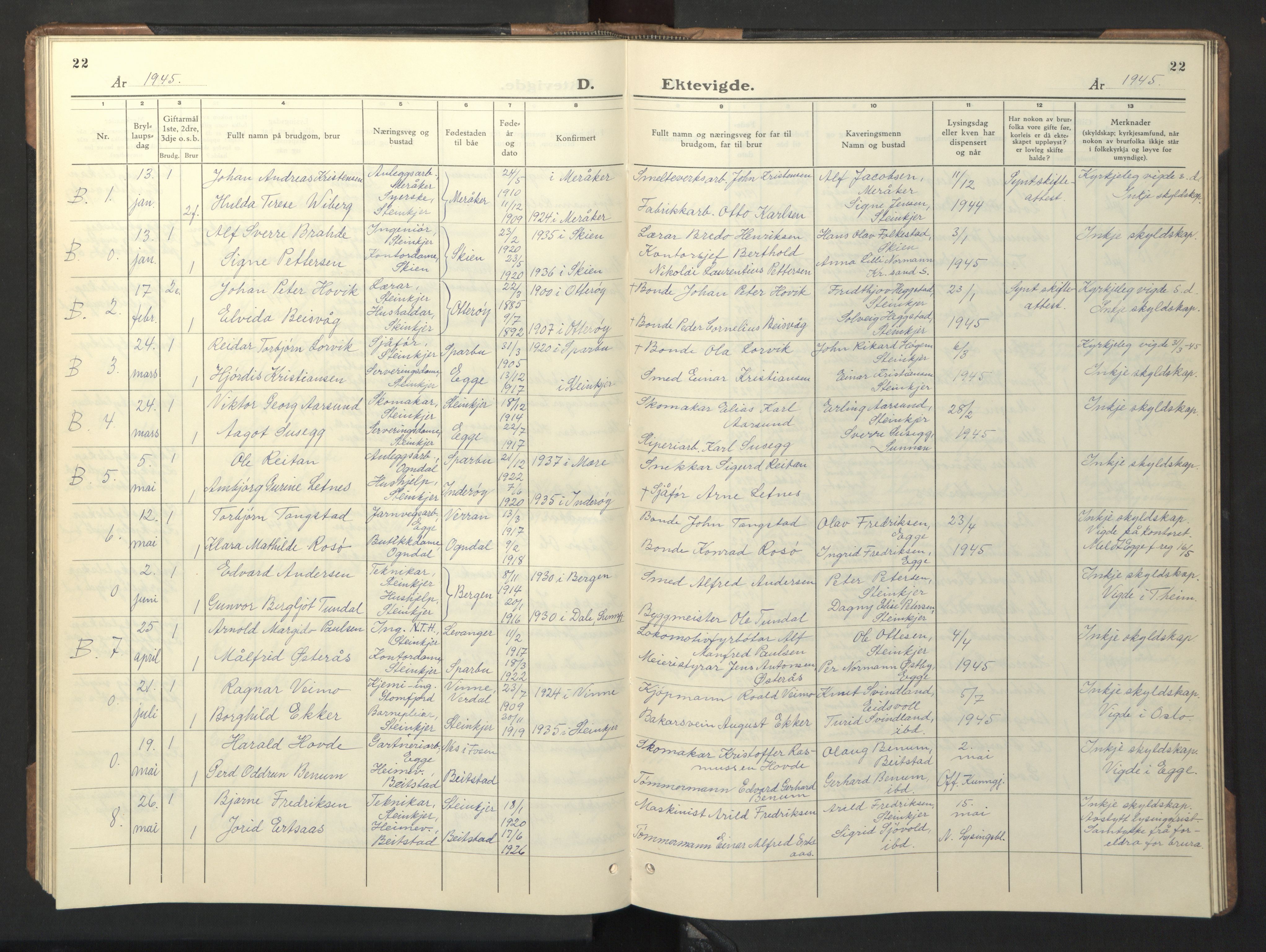 Ministerialprotokoller, klokkerbøker og fødselsregistre - Nord-Trøndelag, SAT/A-1458/739/L0377: Parish register (copy) no. 739C05, 1940-1947, p. 22