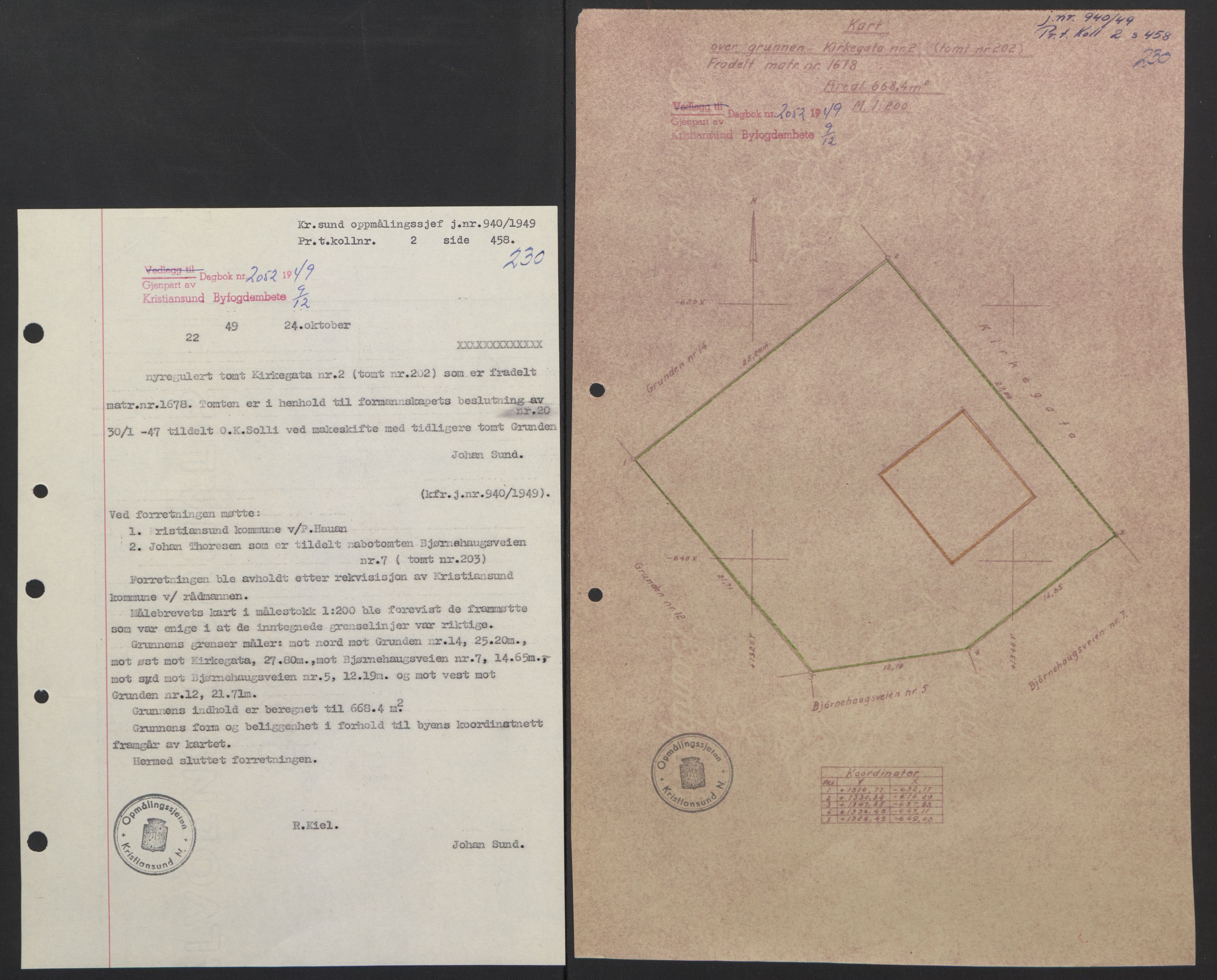 Kristiansund byfogd, AV/SAT-A-4587/A/27: Mortgage book no. 42, 1947-1950, Diary no: : 2052/1949