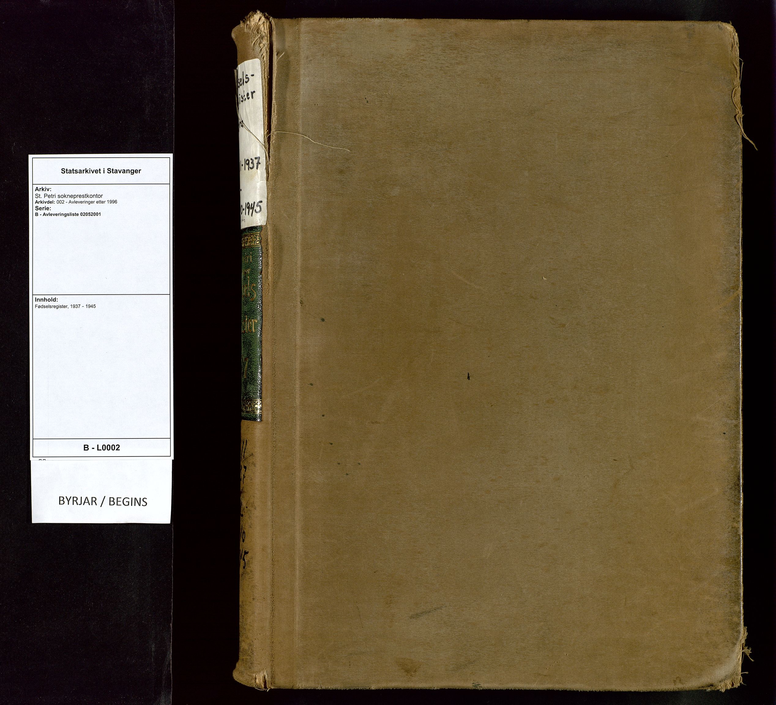 St. Petri sokneprestkontor, SAST/A-101813/002/B/L0002: Birth register no. 2, 1937-1945