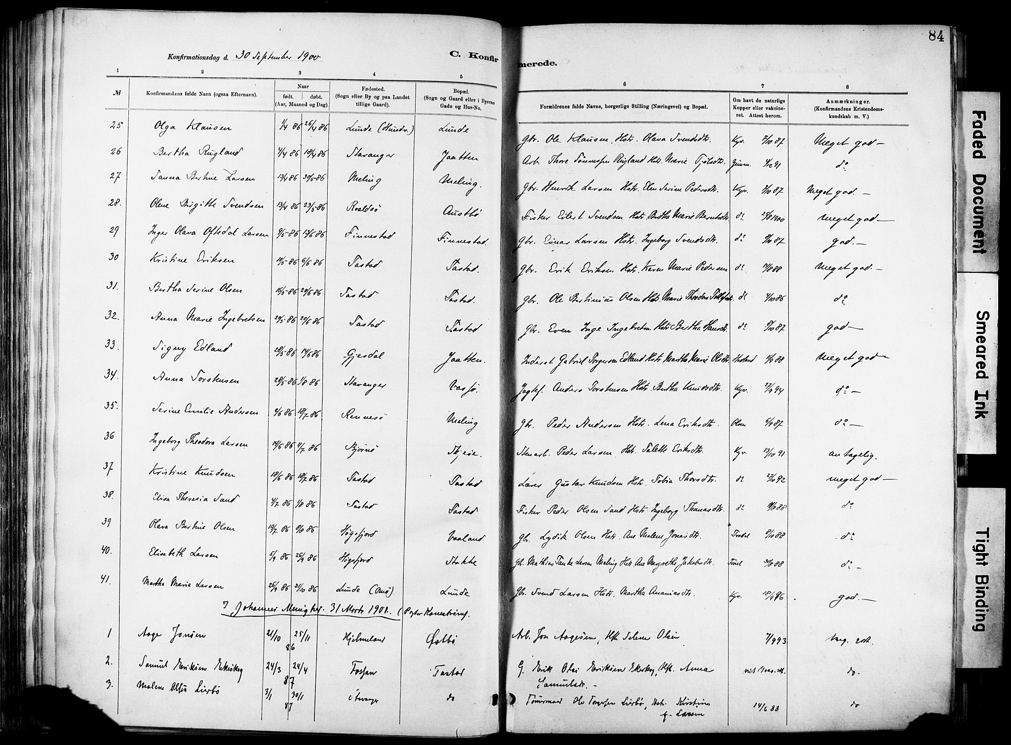 Hetland sokneprestkontor, SAST/A-101826/30/30BA/L0012: Parish register (official) no. A 12, 1882-1912, p. 84