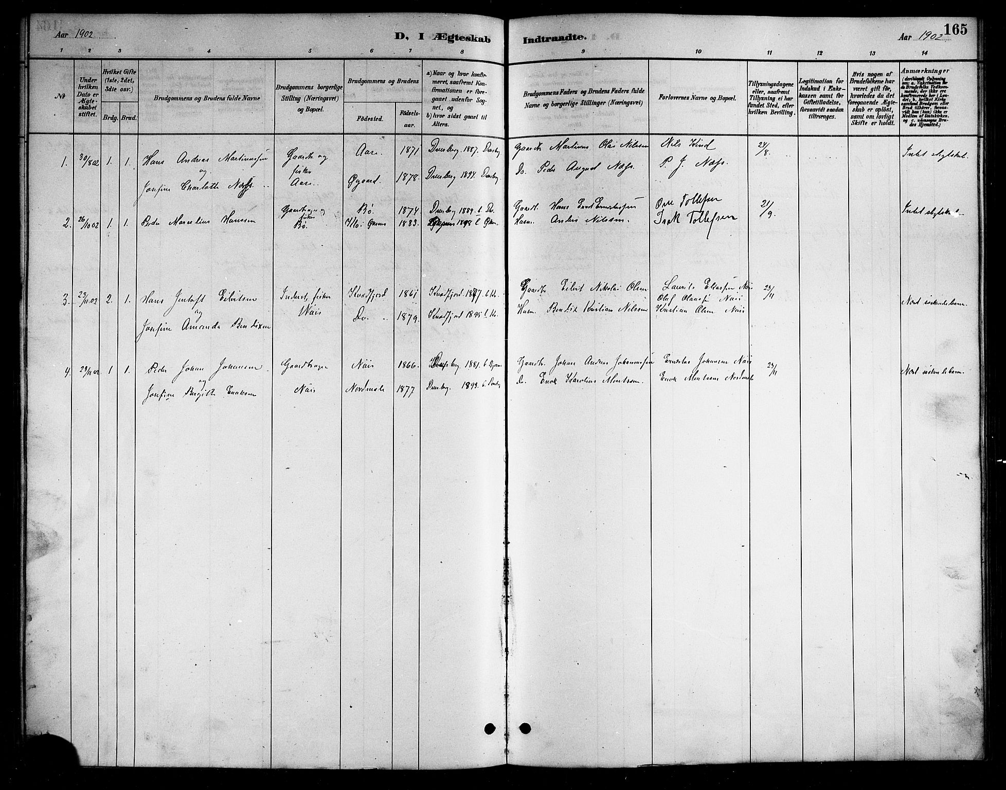 Ministerialprotokoller, klokkerbøker og fødselsregistre - Nordland, AV/SAT-A-1459/898/L1427: Parish register (copy) no. 898C02, 1887-1917, p. 165