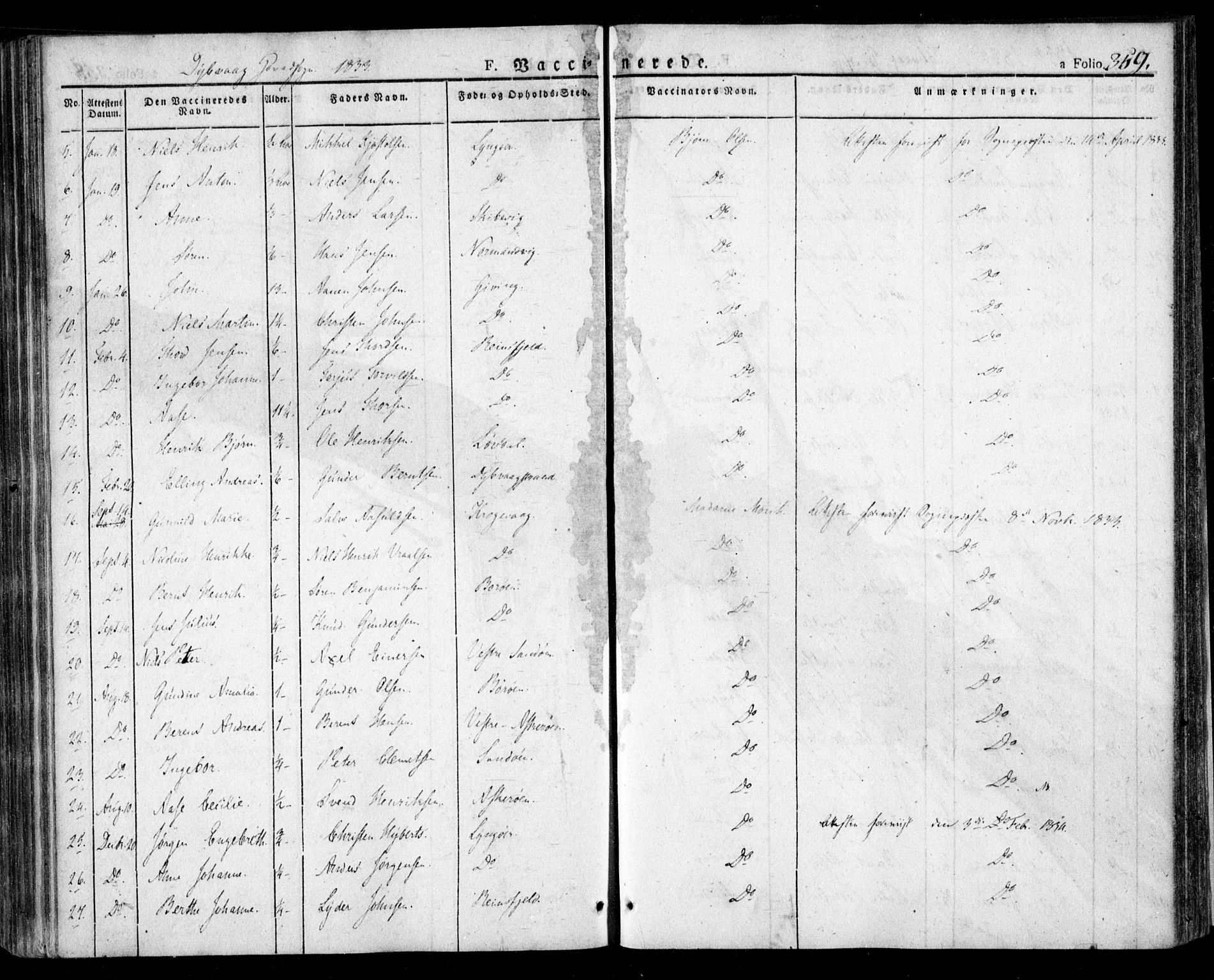 Dypvåg sokneprestkontor, SAK/1111-0007/F/Fa/Faa/L0004: Parish register (official) no. A 4, 1824-1840, p. 359