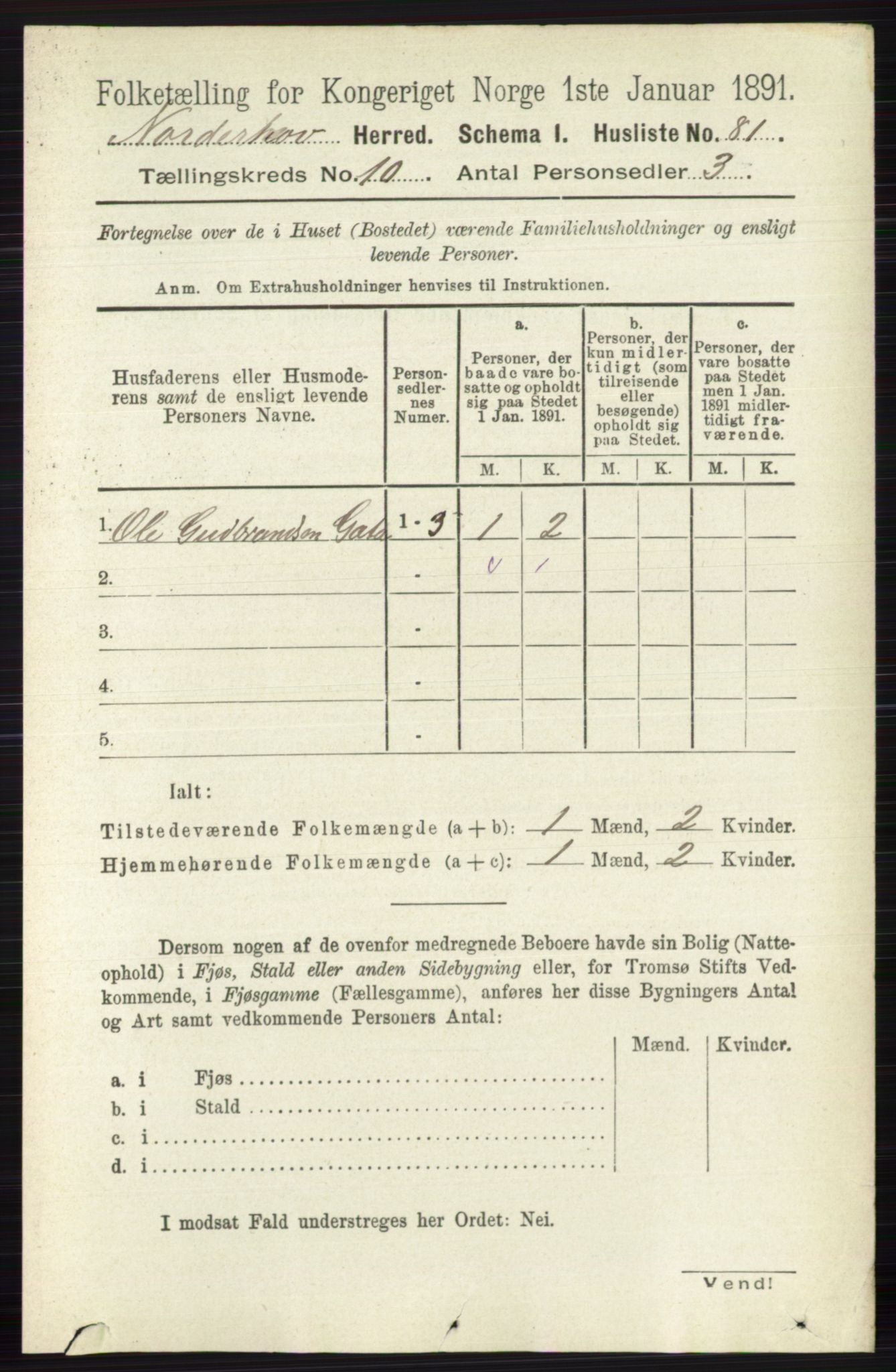 RA, 1891 census for 0613 Norderhov, 1891, p. 7505