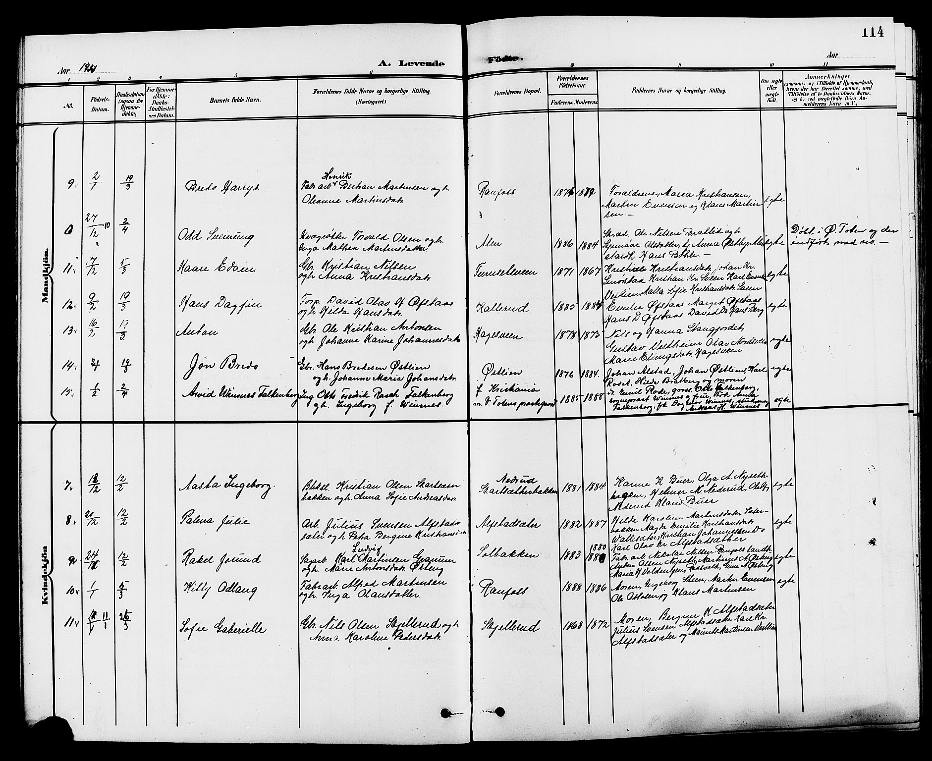 Vestre Toten prestekontor, AV/SAH-PREST-108/H/Ha/Hab/L0010: Parish register (copy) no. 10, 1900-1912, p. 114