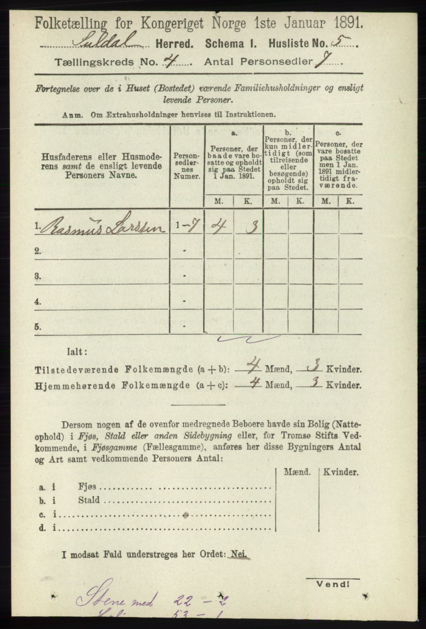 RA, 1891 census for 1134 Suldal, 1891, p. 760