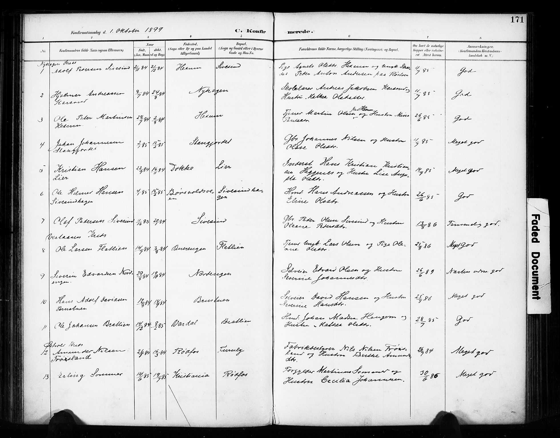 Vestre Toten prestekontor, SAH/PREST-108/H/Ha/Haa/L0011: Parish register (official) no. 11, 1895-1906, p. 171