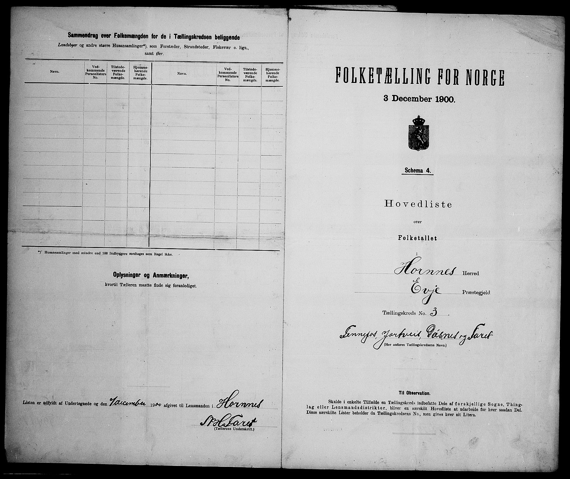 SAK, 1900 census for Hornnes, 1900, p. 15