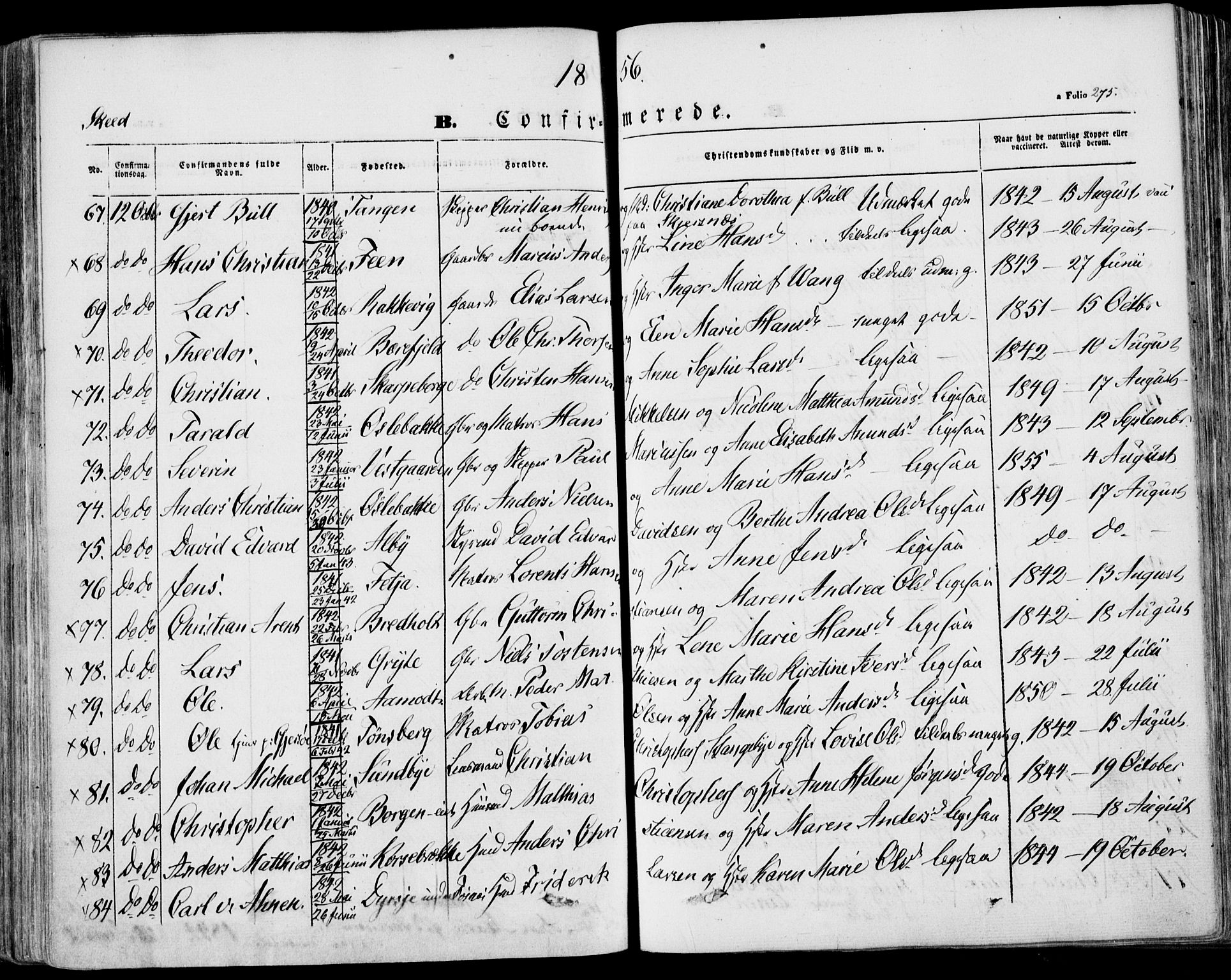 Stokke kirkebøker, AV/SAKO-A-320/F/Fa/L0007: Parish register (official) no. I 7, 1844-1857, p. 275