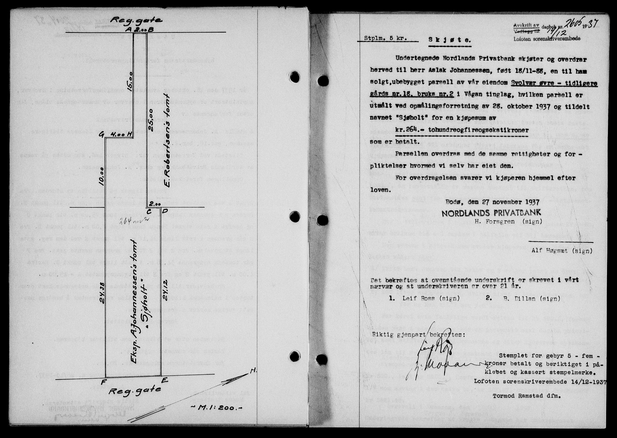 Lofoten sorenskriveri, SAT/A-0017/1/2/2C/L0003a: Mortgage book no. 3a, 1937-1938, Diary no: : 2605/1937